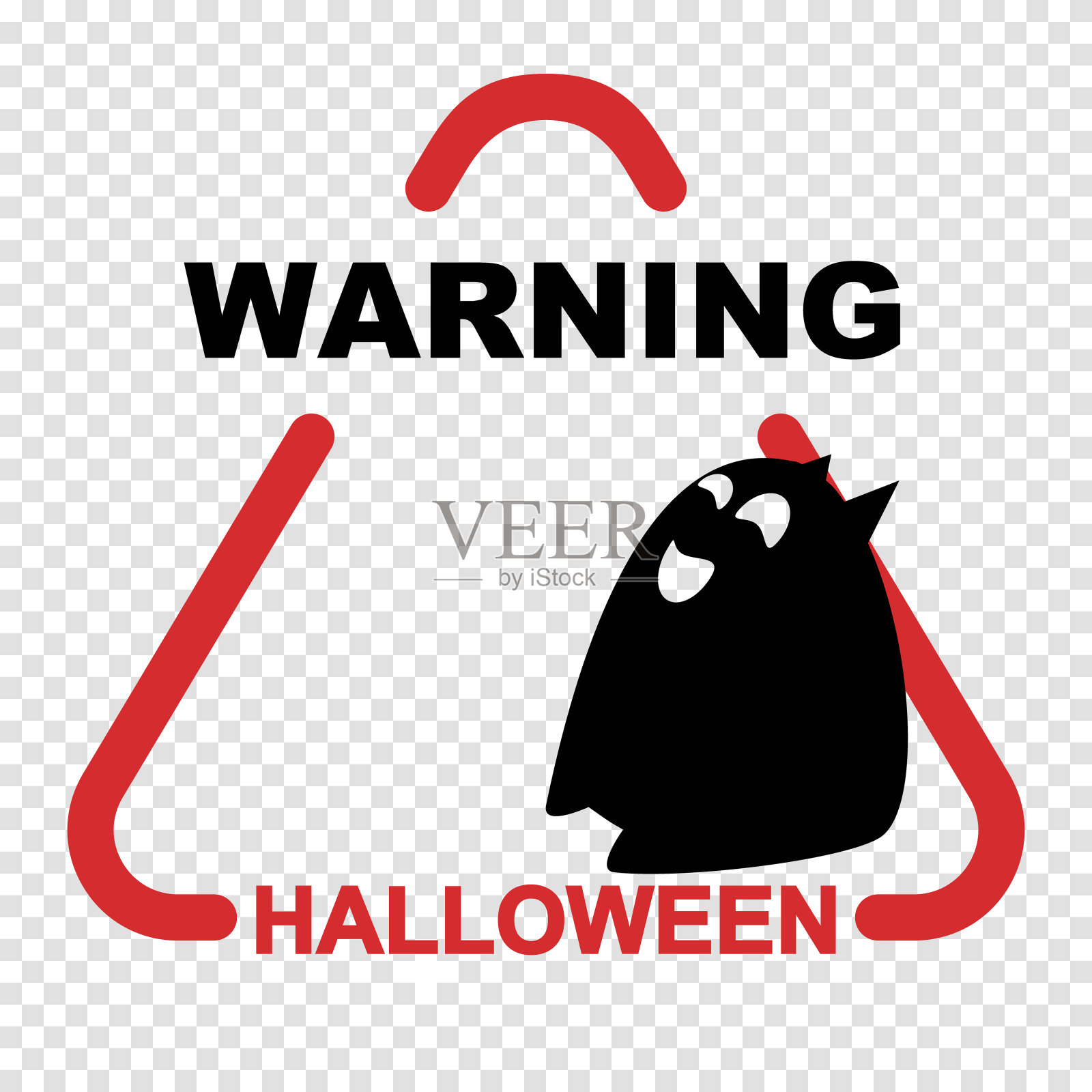 万圣节的警告标志与鬼魂。透明背景。矢量插图。插画图片素材