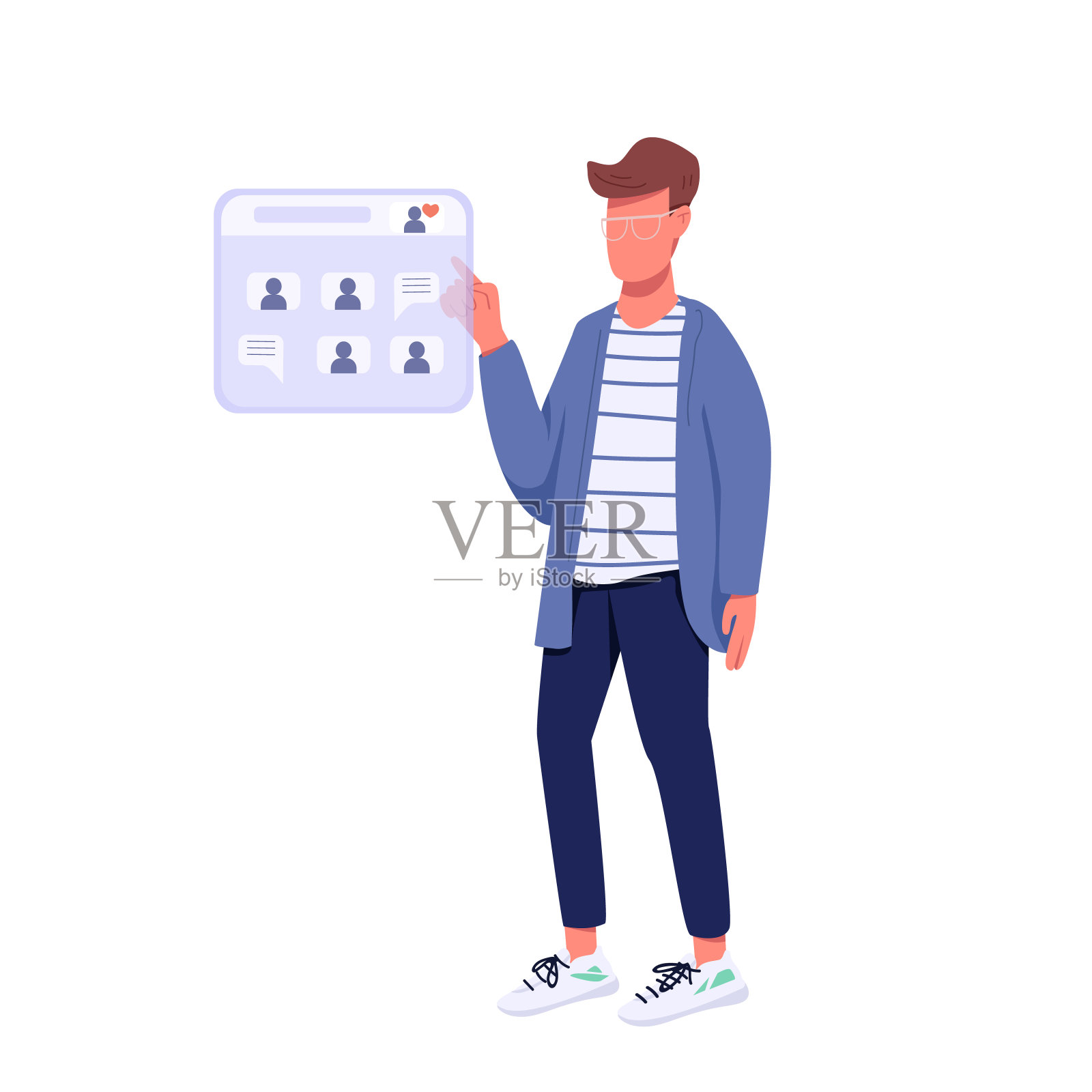 潮人聊天网上平面颜色矢量无脸人物插画图片素材