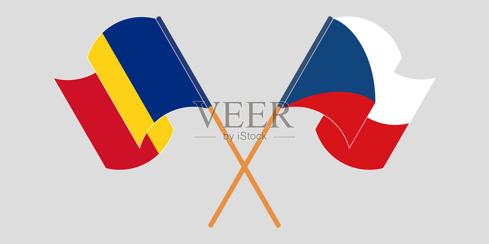 交叉挥舞的罗马尼亚和捷克国旗设计元素图片