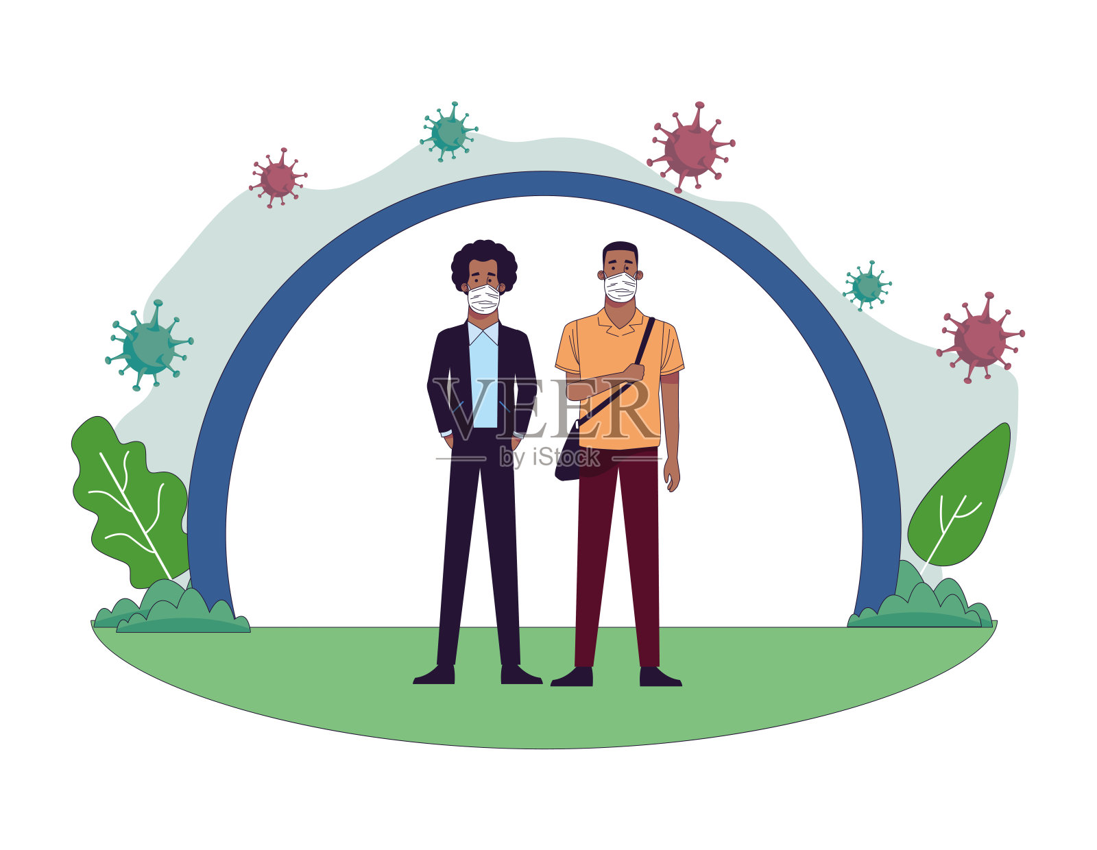 年轻的异族男子戴着医用面具插画图片素材