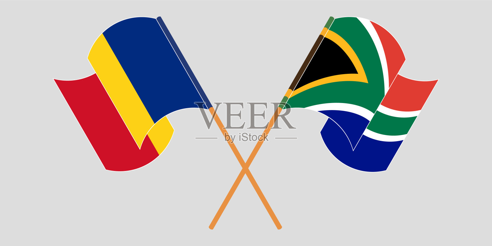 交叉挥舞罗马尼亚和南非共和国国旗设计元素图片