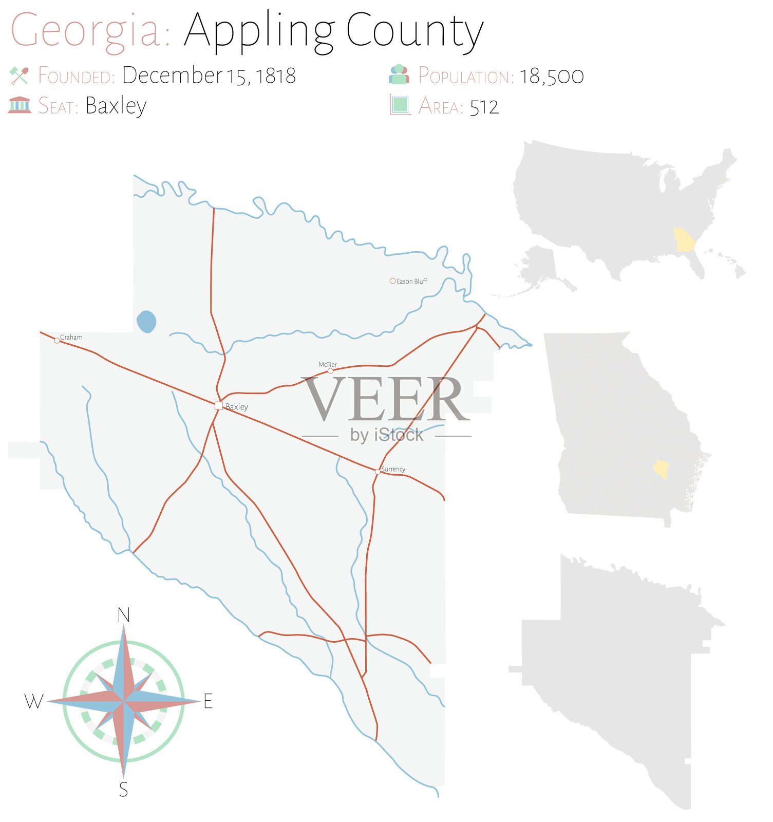 乔治亚州阿普林县地图插画图片素材