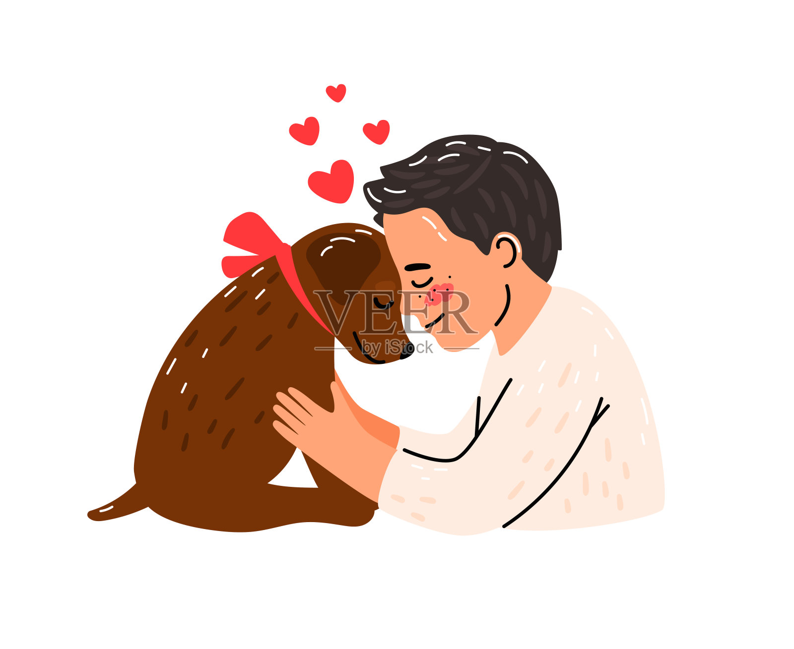 卡通年轻人拥抱狗插画图片素材