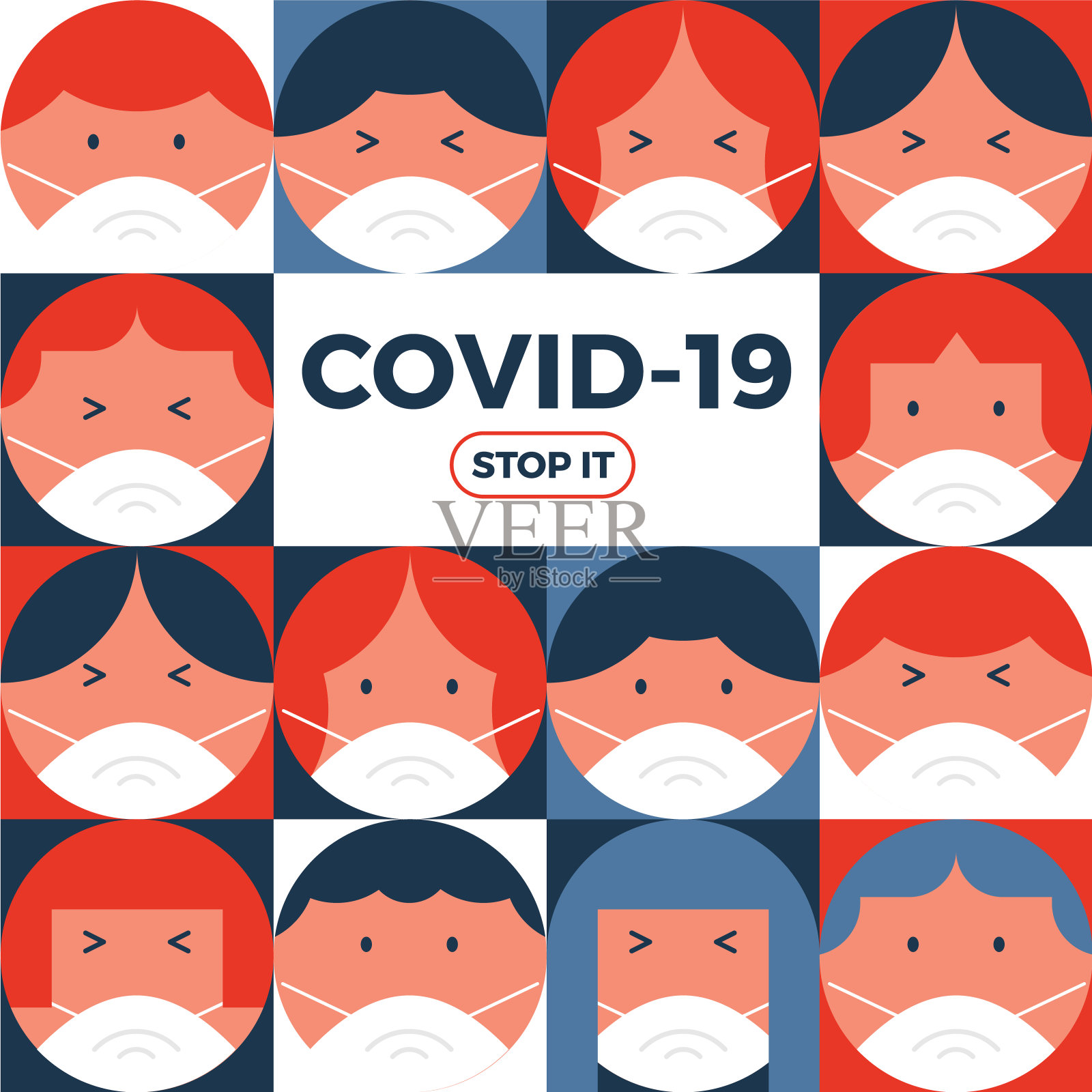 人群戴口罩防护病毒或Covid-19插画图片素材