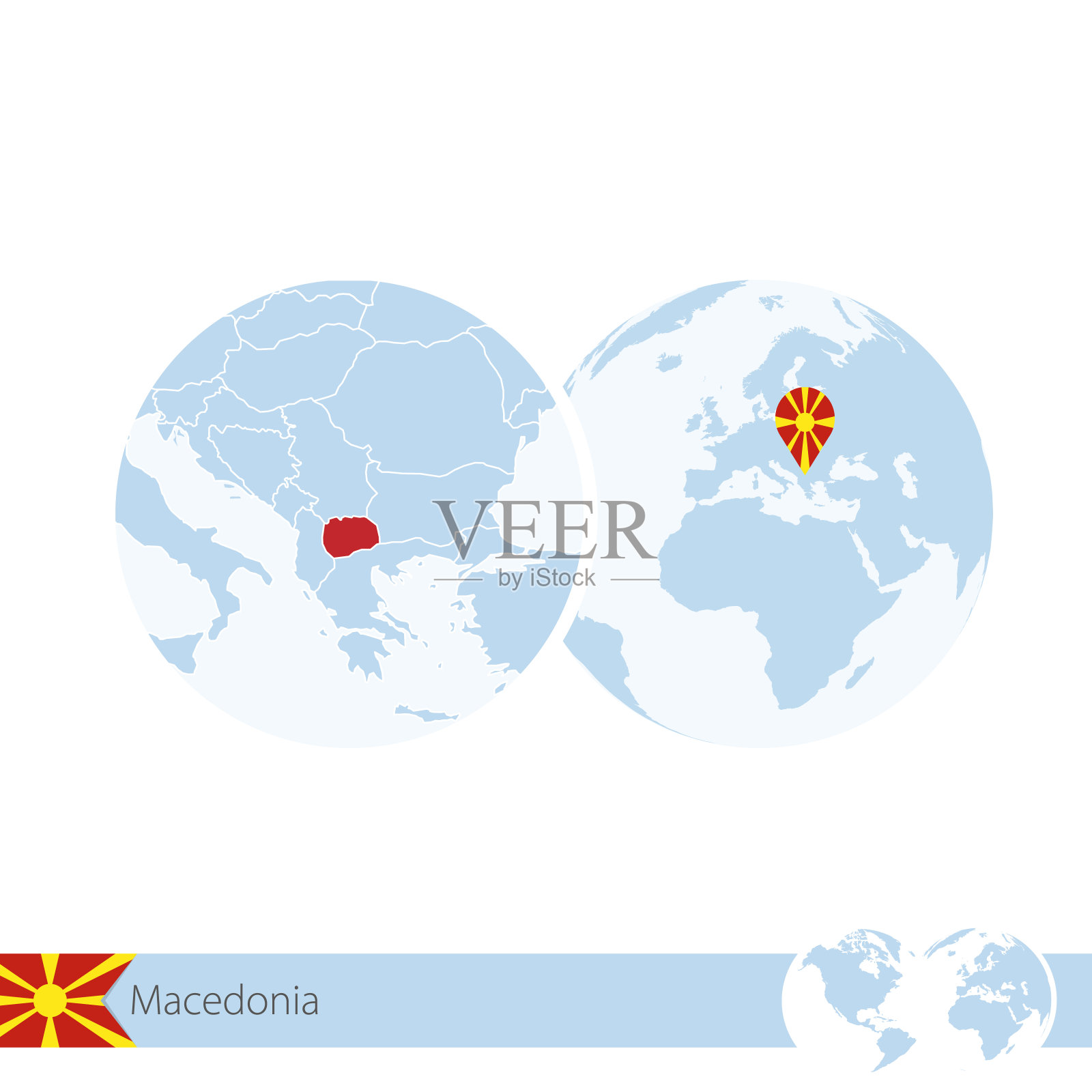 世界上的马其顿，带有马其顿的旗帜和区域地图。插画图片素材