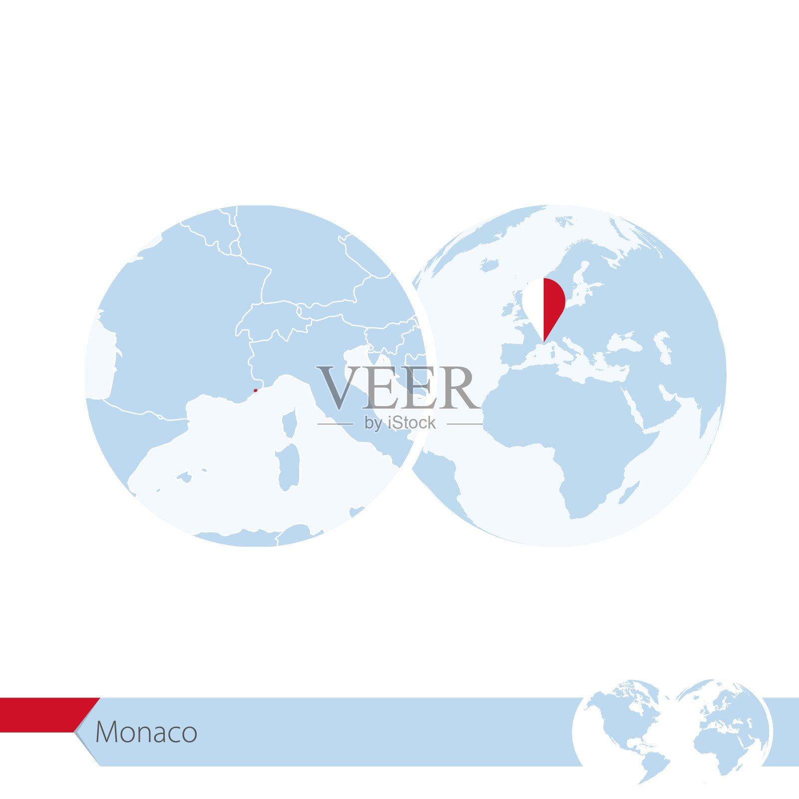 世界上的摩纳哥，带有摩纳哥的旗帜和区域地图。插画图片素材