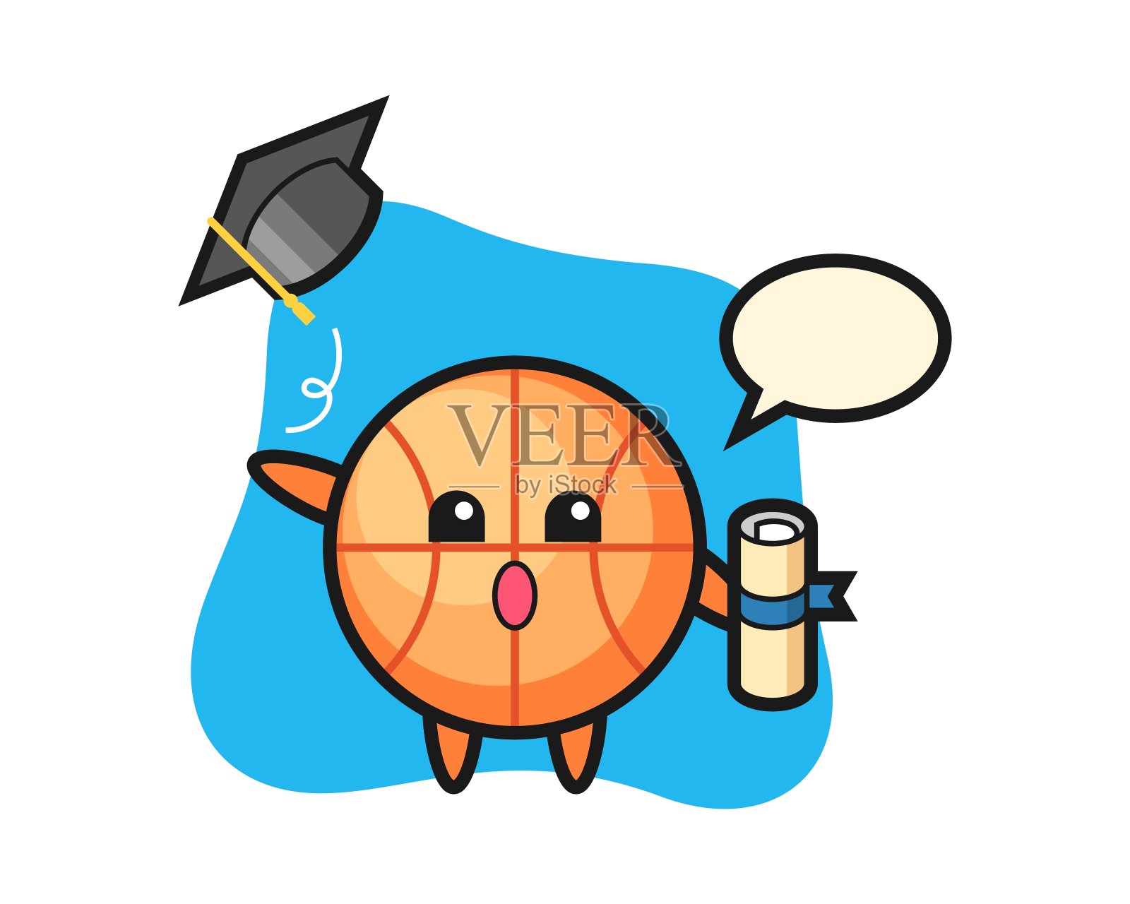 篮球卡通在毕业典礼上扔帽子插画图片素材