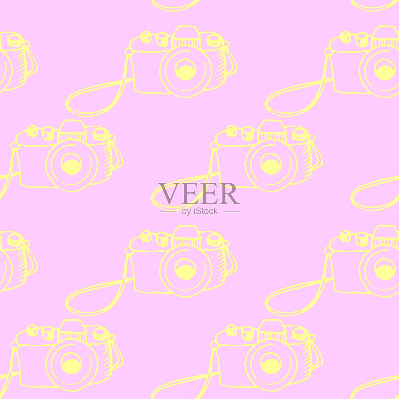 无缝轮廓图案与照片相机。矢量插图印刷，包装纸，网站，博客和设计。背景和纹理的主题摄影和新闻设计元素图片