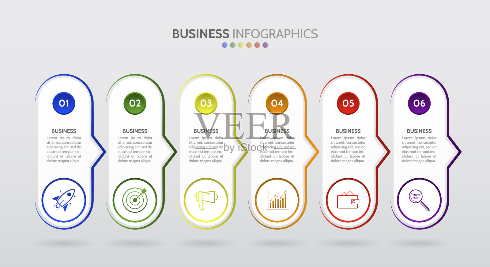 业务流程图，迈向成功的步骤图和箭头时间轴矢量信息图图表说明。插画图片素材