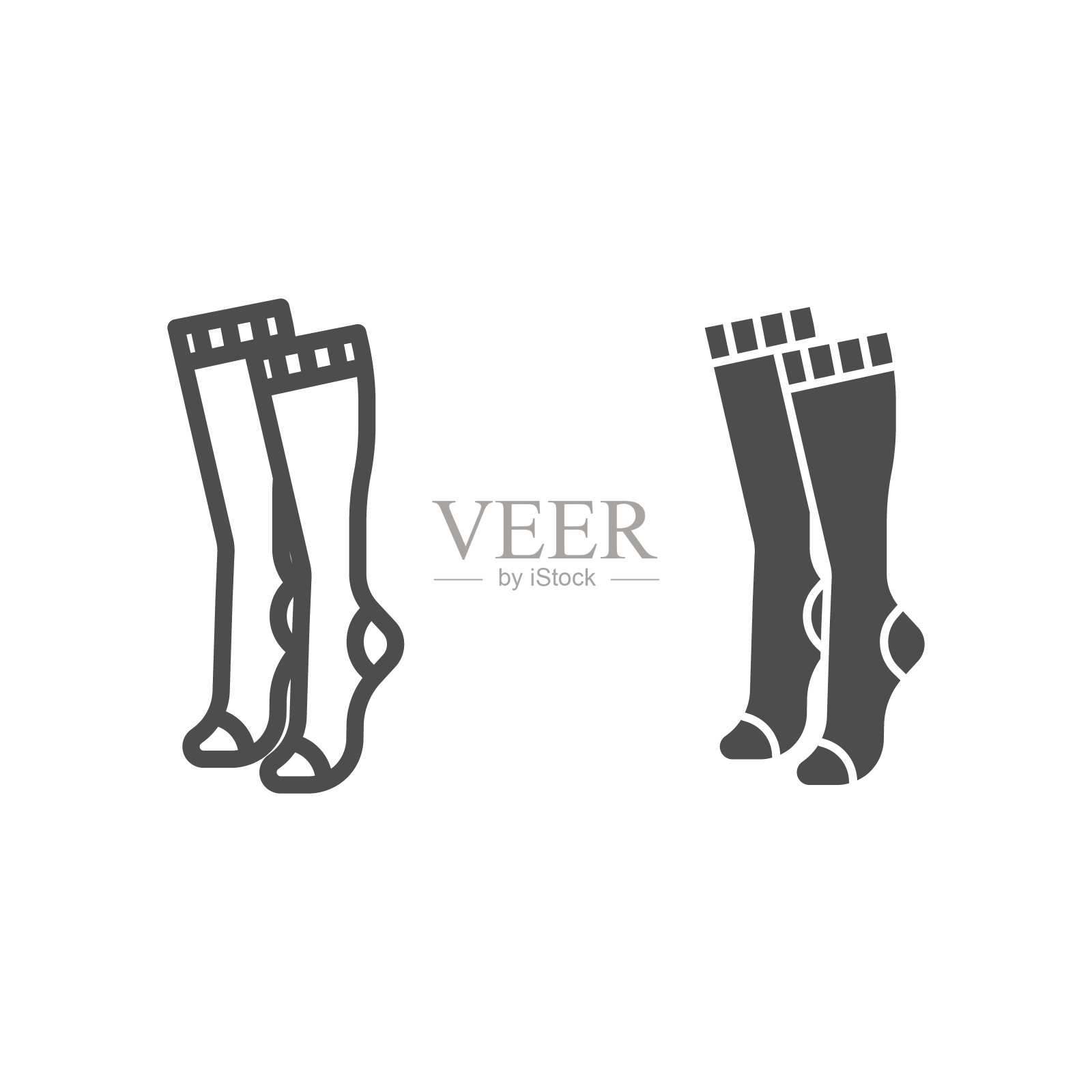 女性膝盖袜线和固体图标，服装概念，女性袜标志上的白色背景，高袜图标在轮廓风格的移动概念和网页设计。矢量图形。插画图片素材