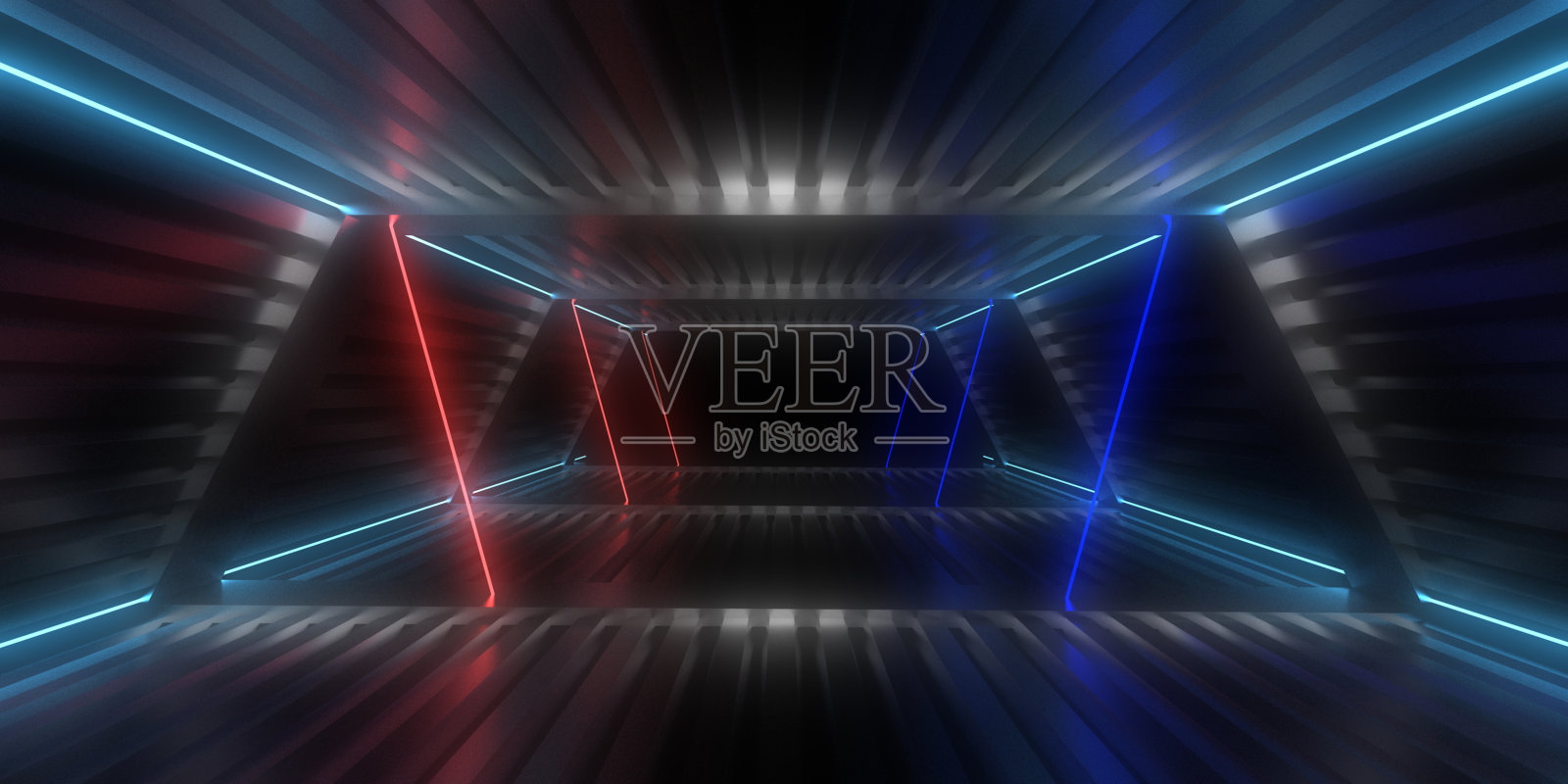 3D抽象背景与霓虹灯。霓虹隧道。3d插图照片摄影图片