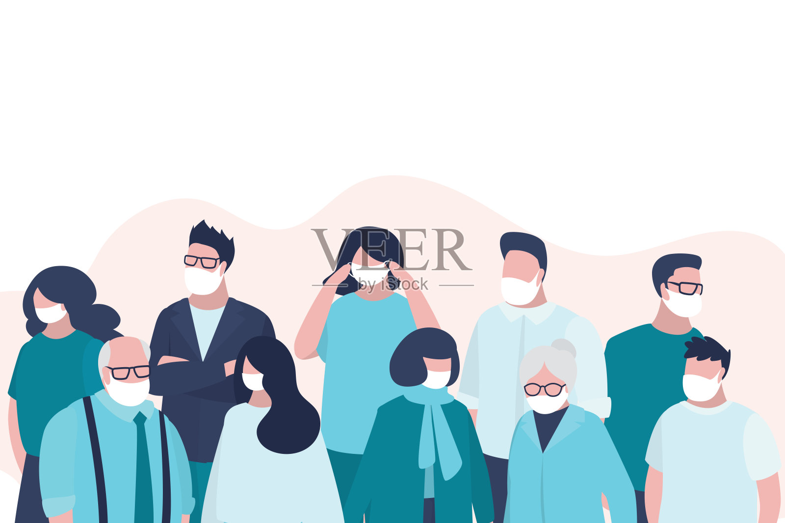 ． 全球流行病毒covid-19。戴着防护面具的人物。大流行性流感传播。向量插画图片素材