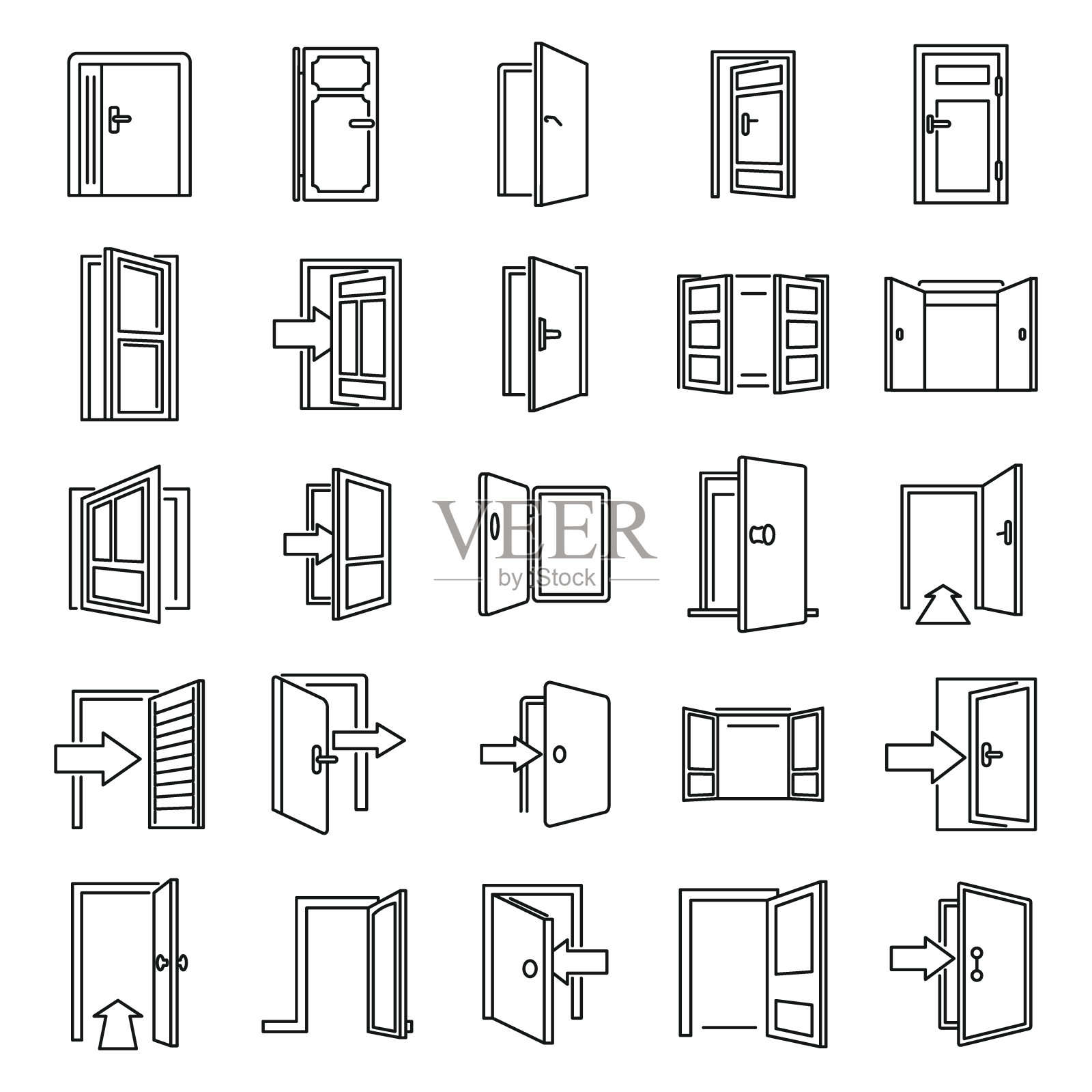 入口出口图标设置，轮廓样式插画图片素材