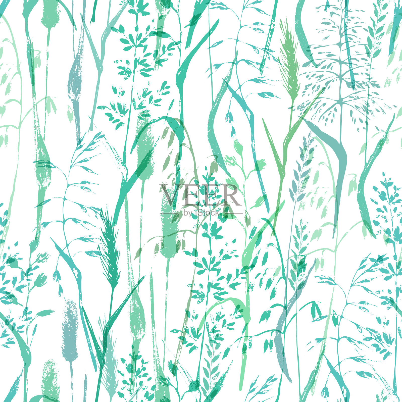 矢量草无缝模式在冷绿色颜色插画图片素材