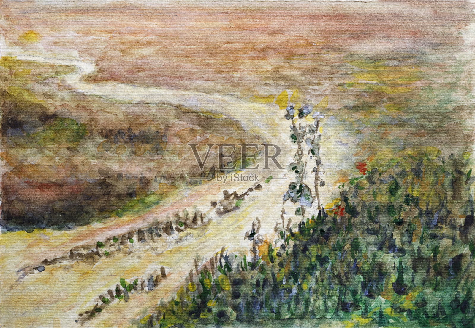 带路径的风景插画图片素材