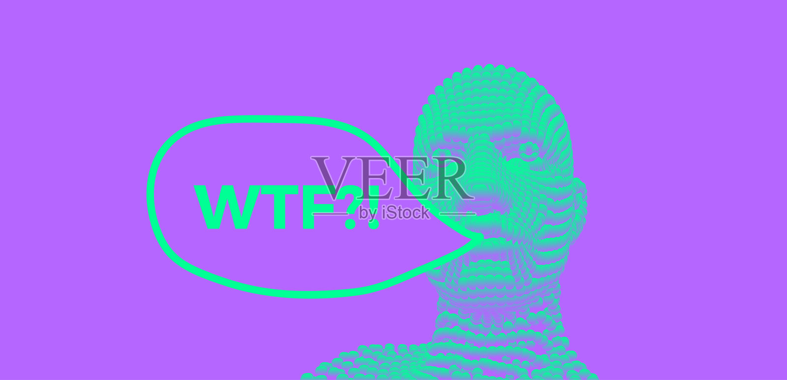 WTF ?3 d矢量插图。抽象数字人头。可以用作海报，明信片或横幅。插画图片素材