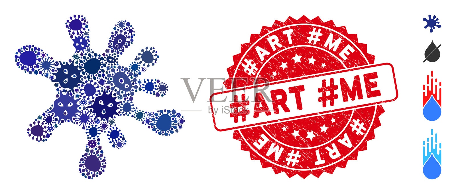 传染性马赛克污点图标与grunge圆形插画图片素材