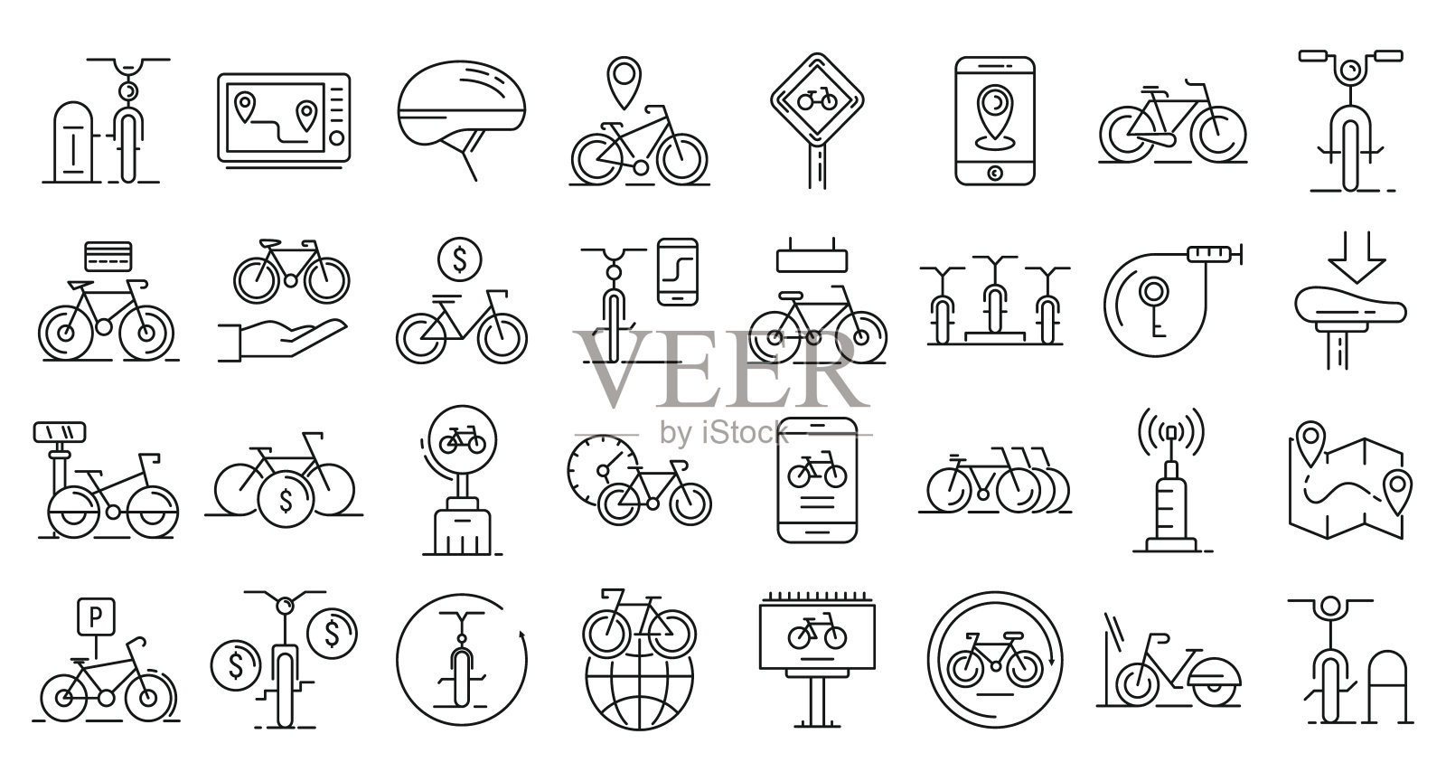 租一套自行车图标，轮廓样式图标素材