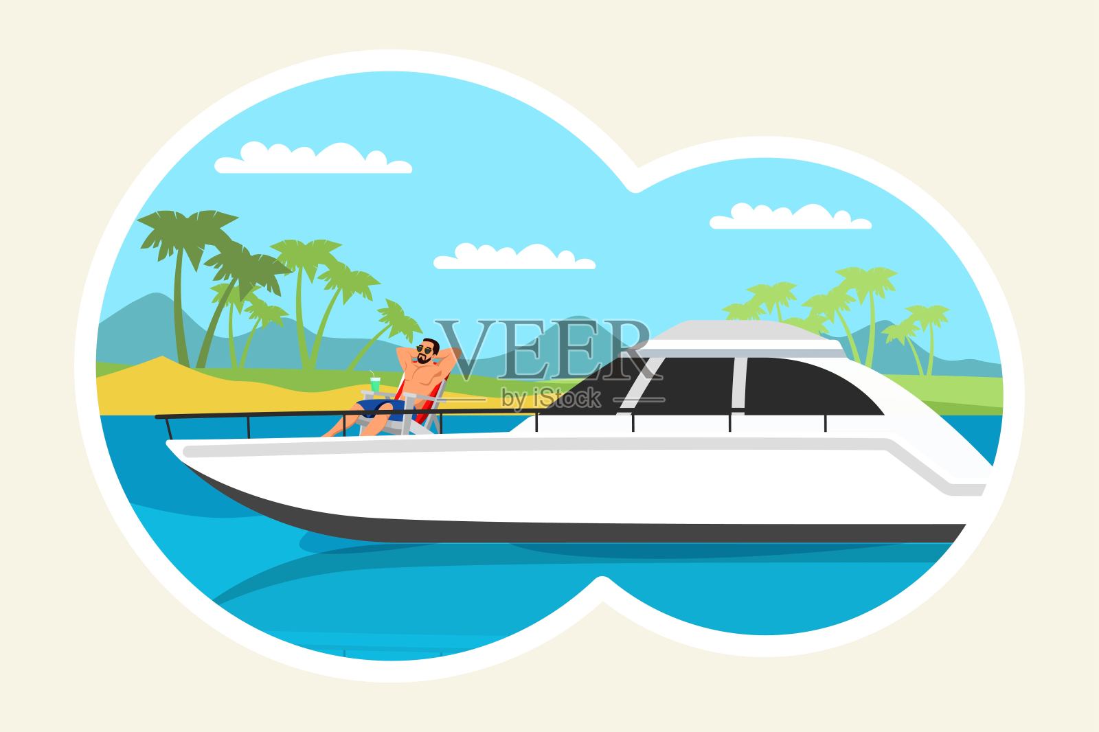 年轻人在海上的豪华游艇上放松插画图片素材