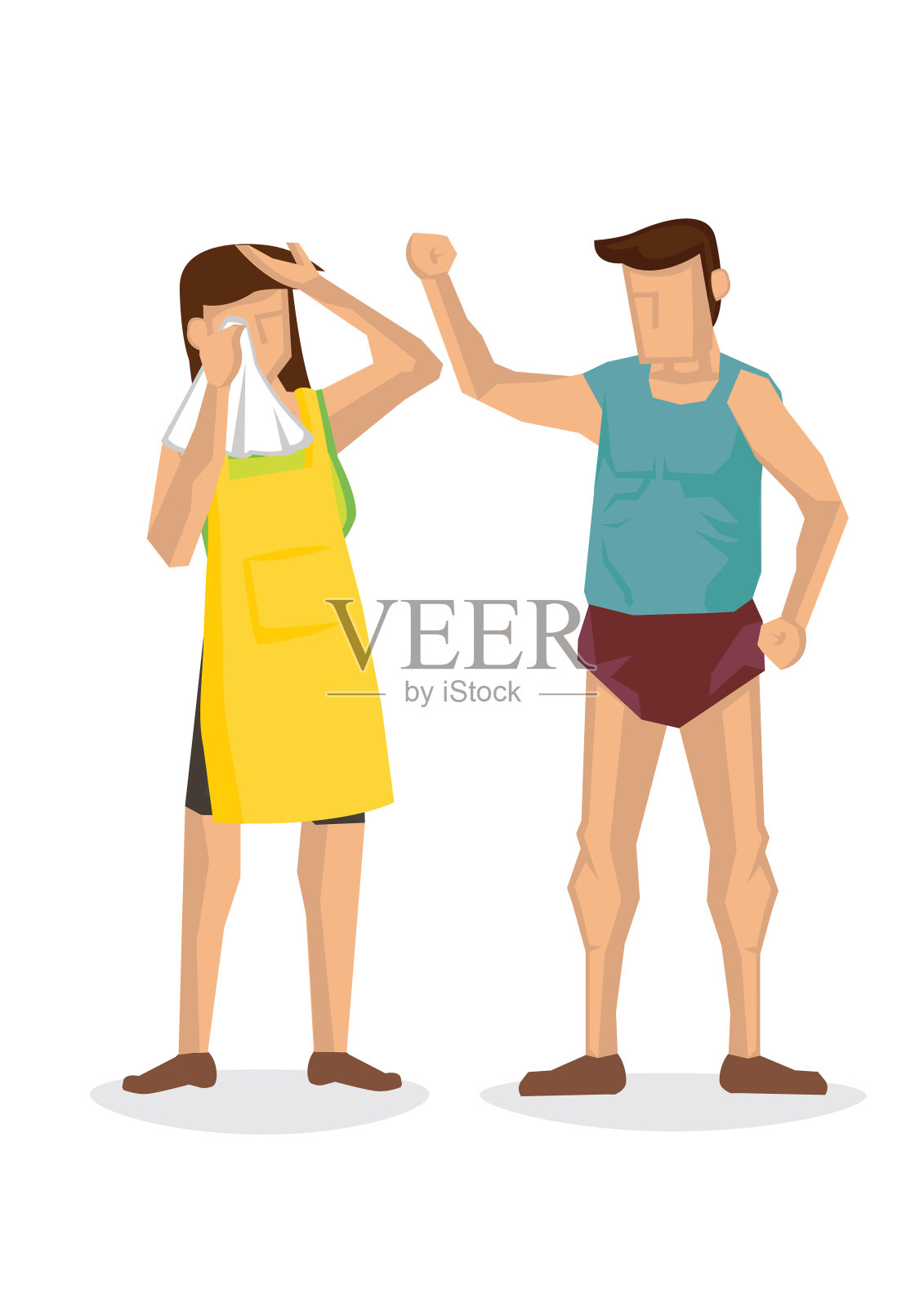 一个男人在打他的妻子。家庭暴力或家庭虐待的概念插画图片素材