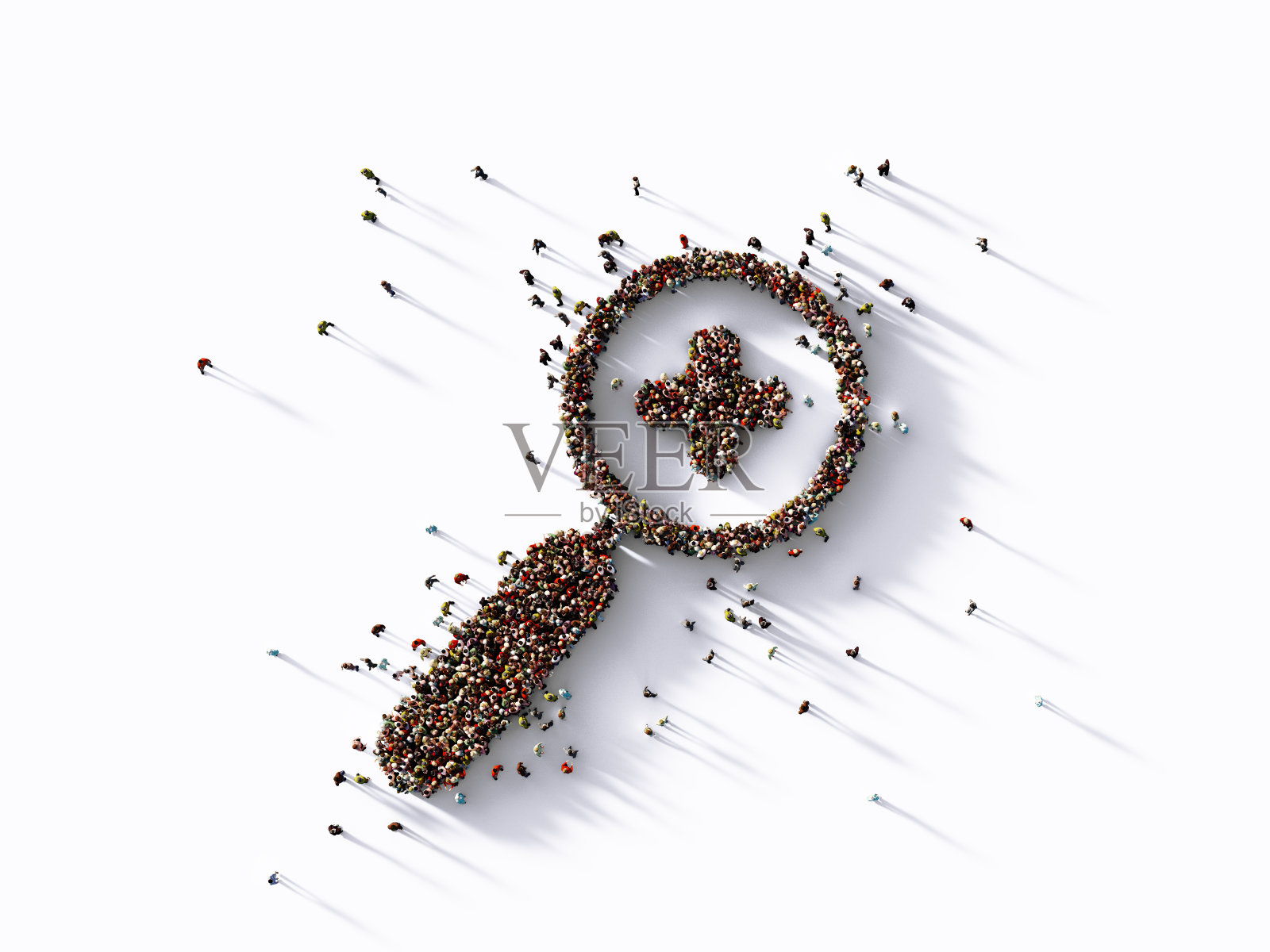 人类人群形成的放大镜图标上的白色背景照片摄影图片