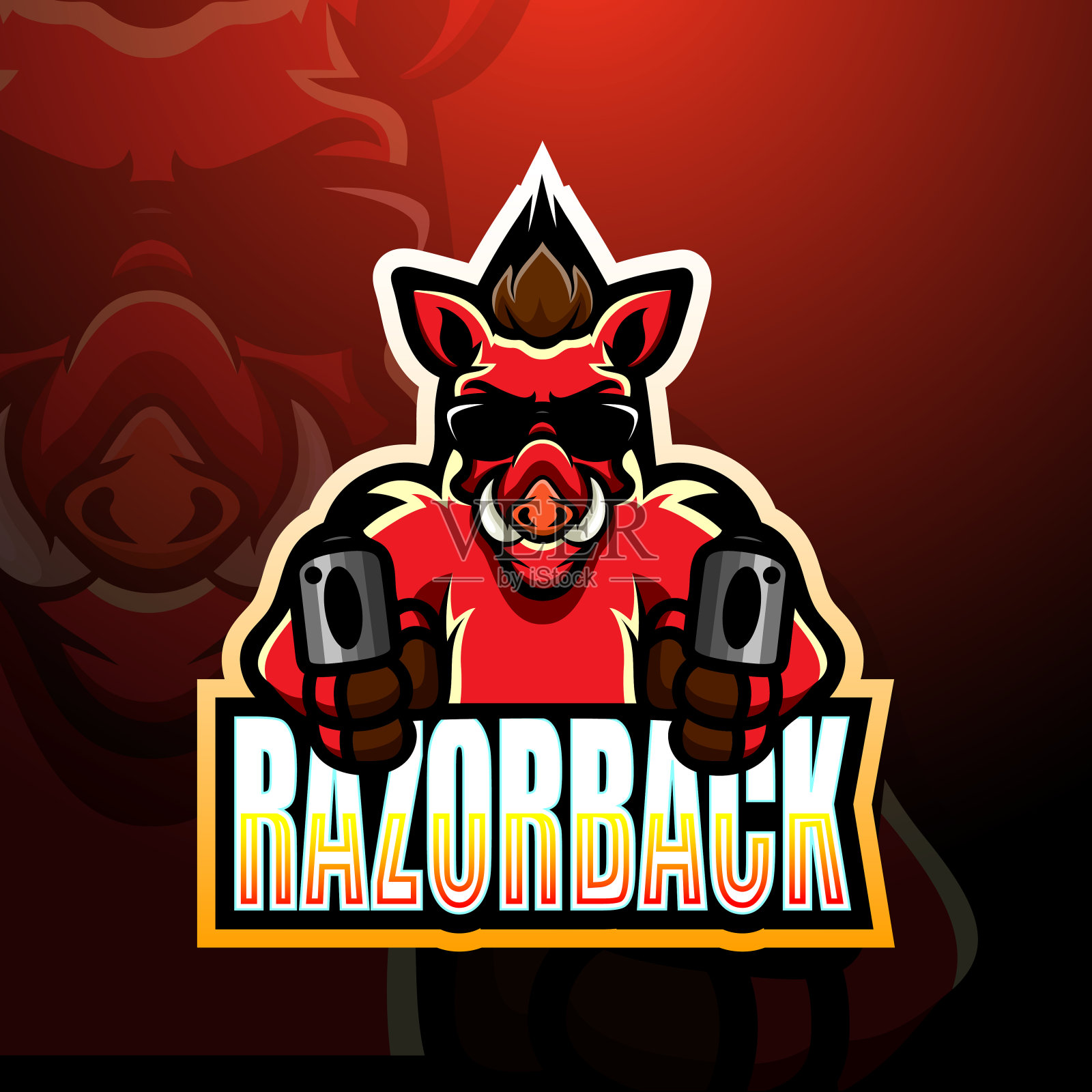 矢量插图的Razorback枪手吉祥物电子竞技标志设计插画图片素材