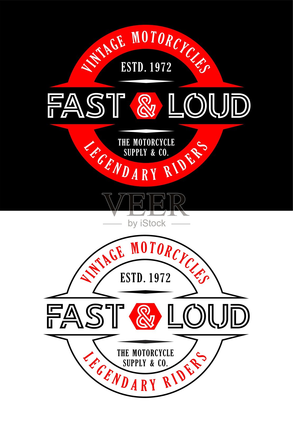 设计徽章，快速和响亮，老式摩托车，口号，向量设计元素图片