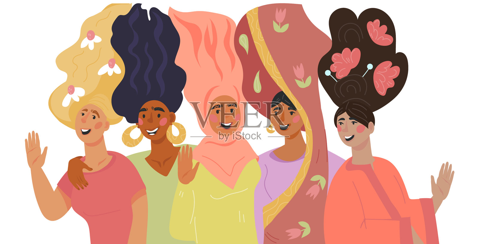 多民族妇女或女孩群体设计元素图片