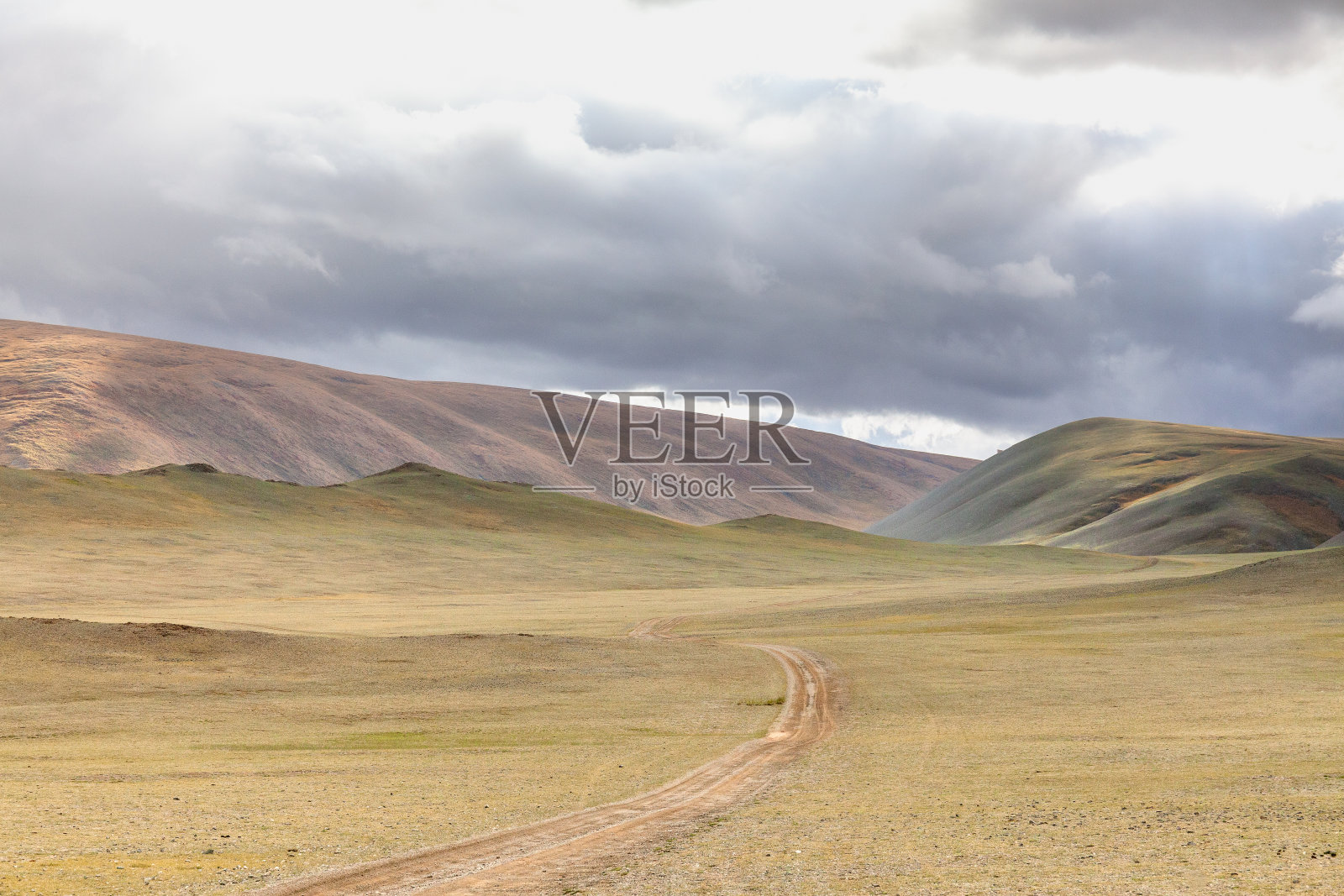 沙漠中的路。位于俄罗斯阿尔泰和蒙古之间的中亚地区照片摄影图片