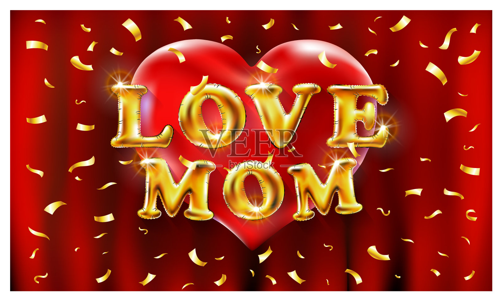 我爱妈妈金色气球和红心字体插画图片素材