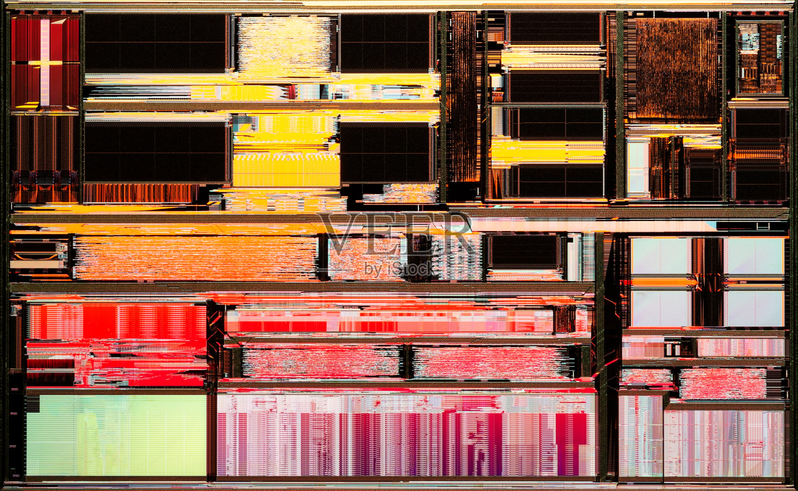 特写详细的旧微处理器晶体在红黄色的颜色照片摄影图片