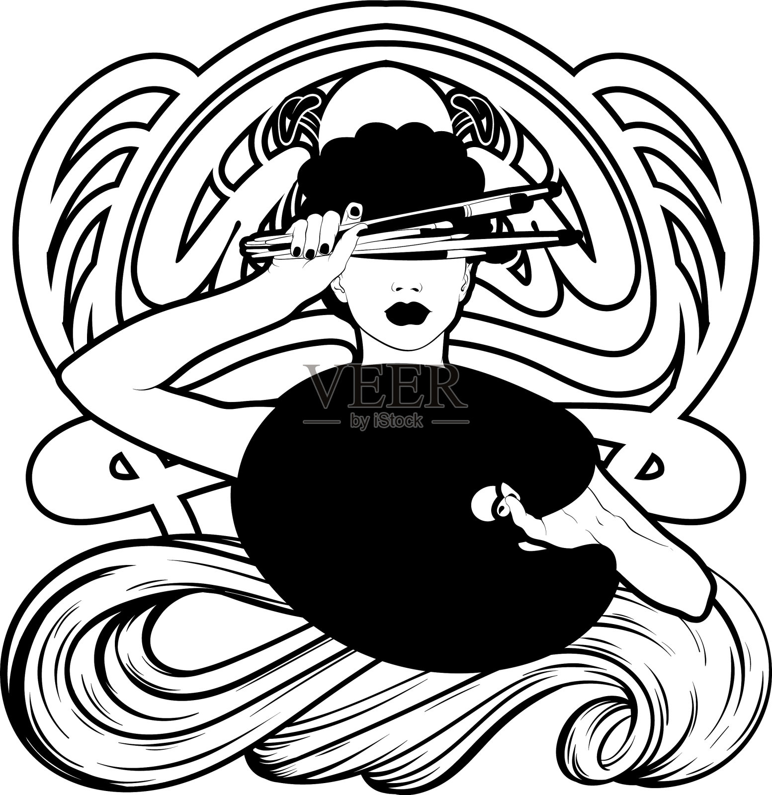 手绘漂亮女孩用设计元素图片