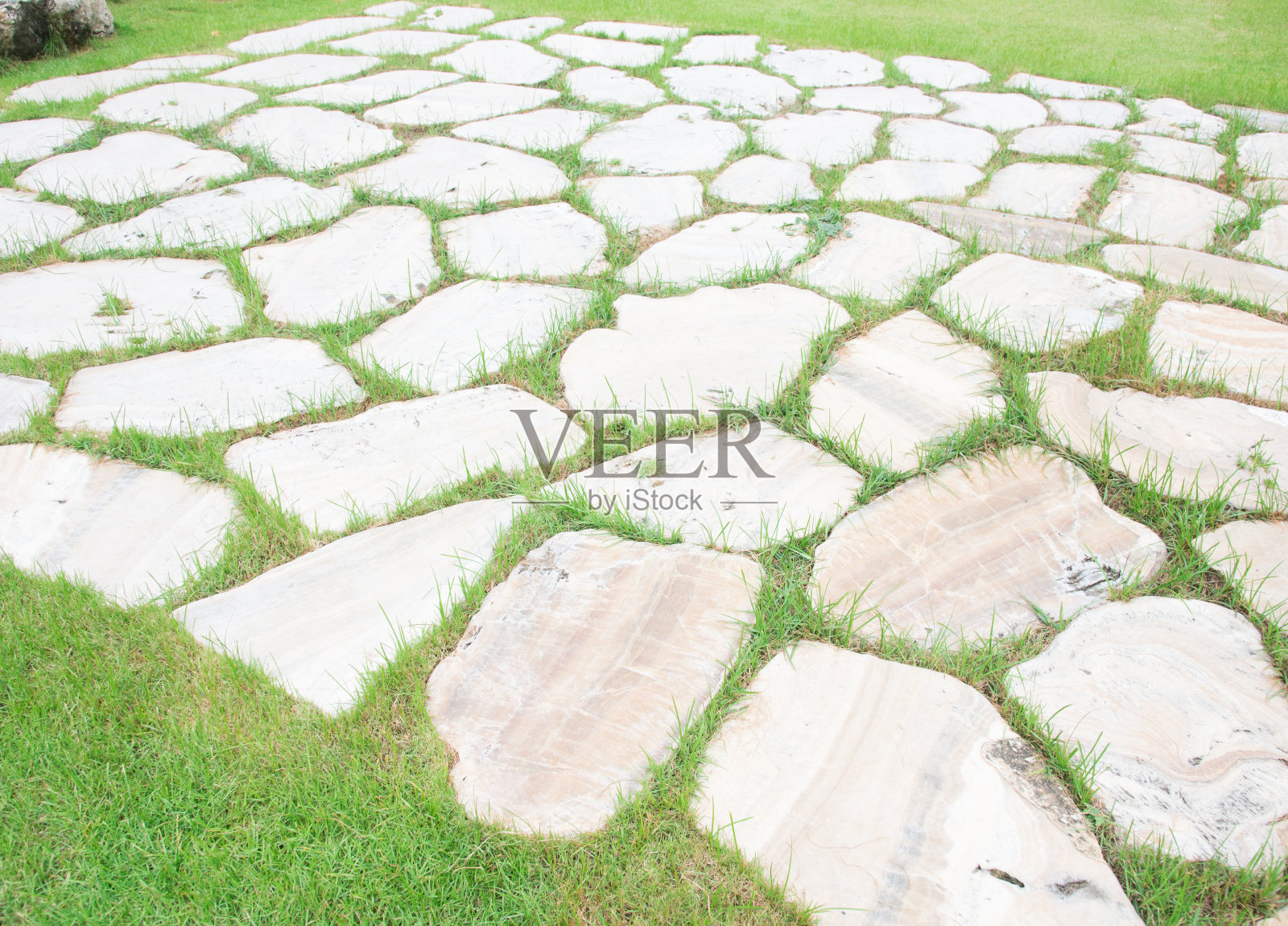 绿色草地上的石砌小路照片摄影图片