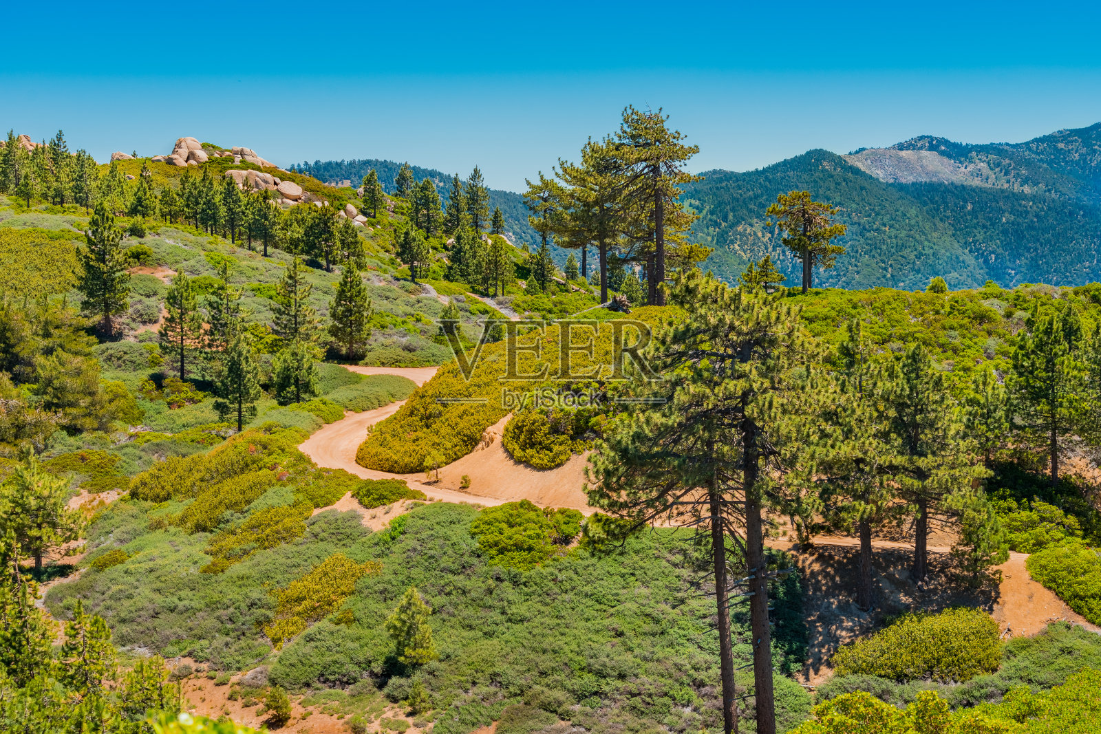 巨石和树木填满了加州大熊湖的山照片摄影图片