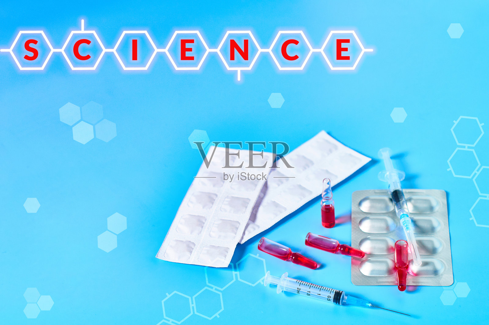 抽象图形与铭文科学和不同药物照片摄影图片