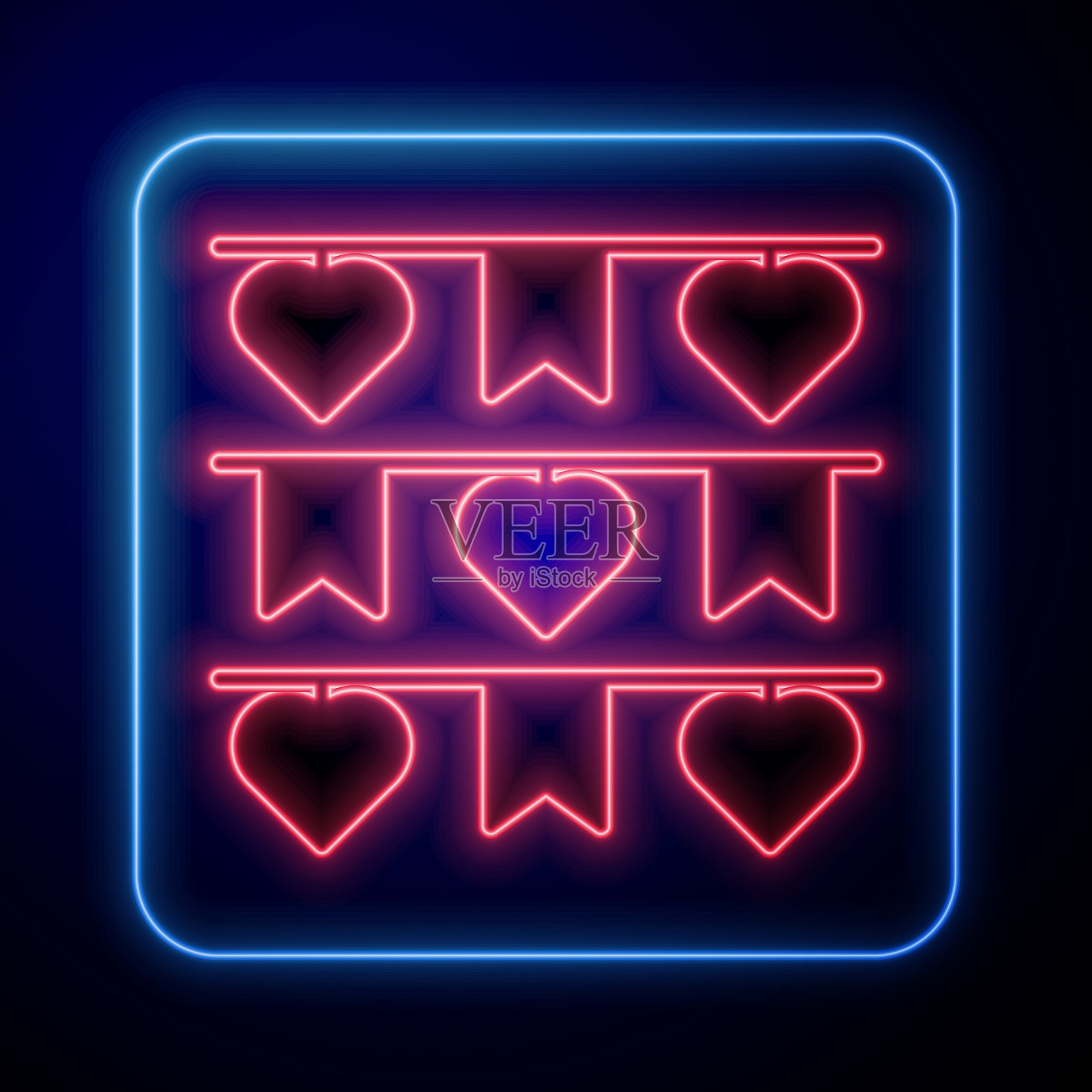 发光的霓虹灯狂欢节花环与旗帜图标插画图片素材