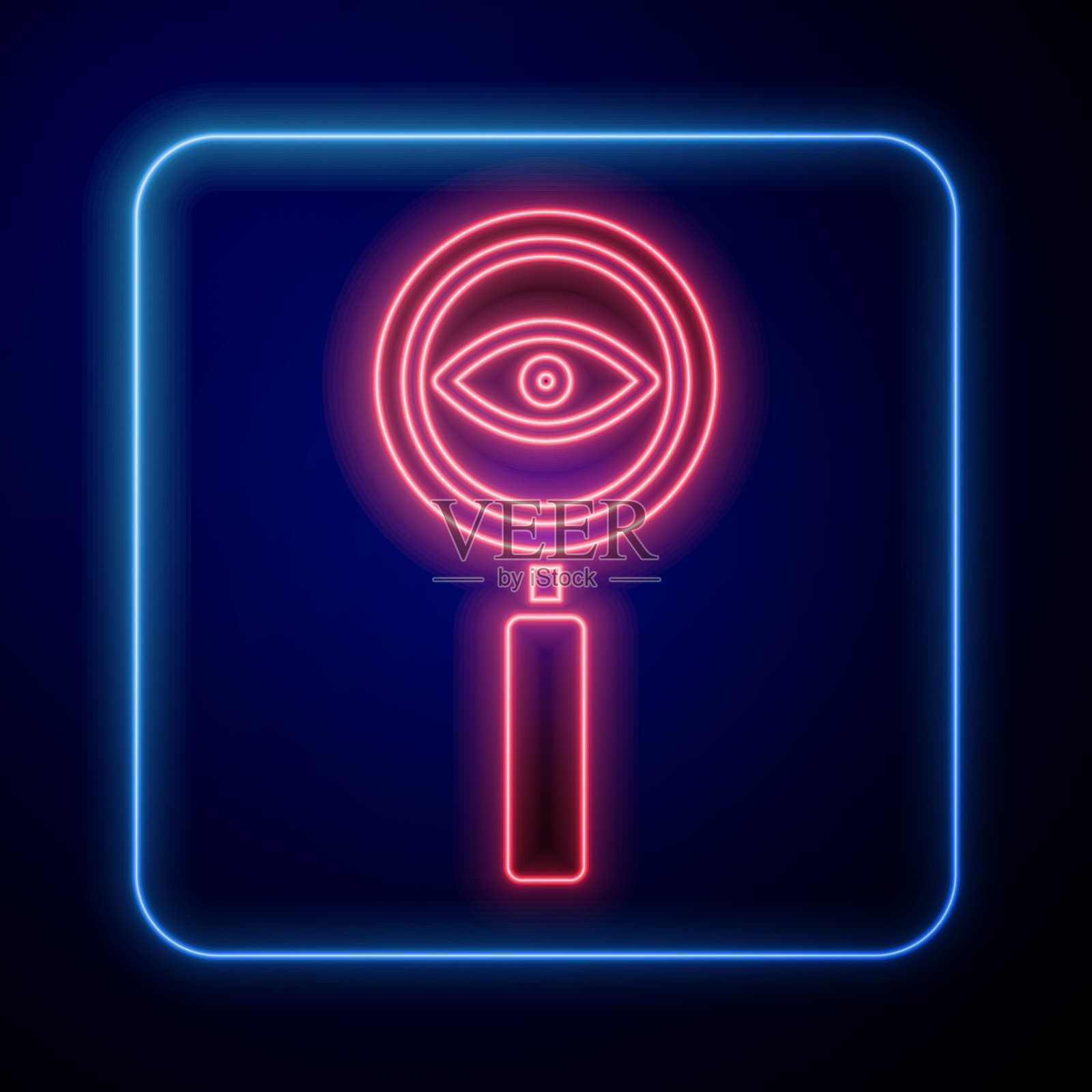 发光的霓虹灯放大镜图标隔离插画图片素材