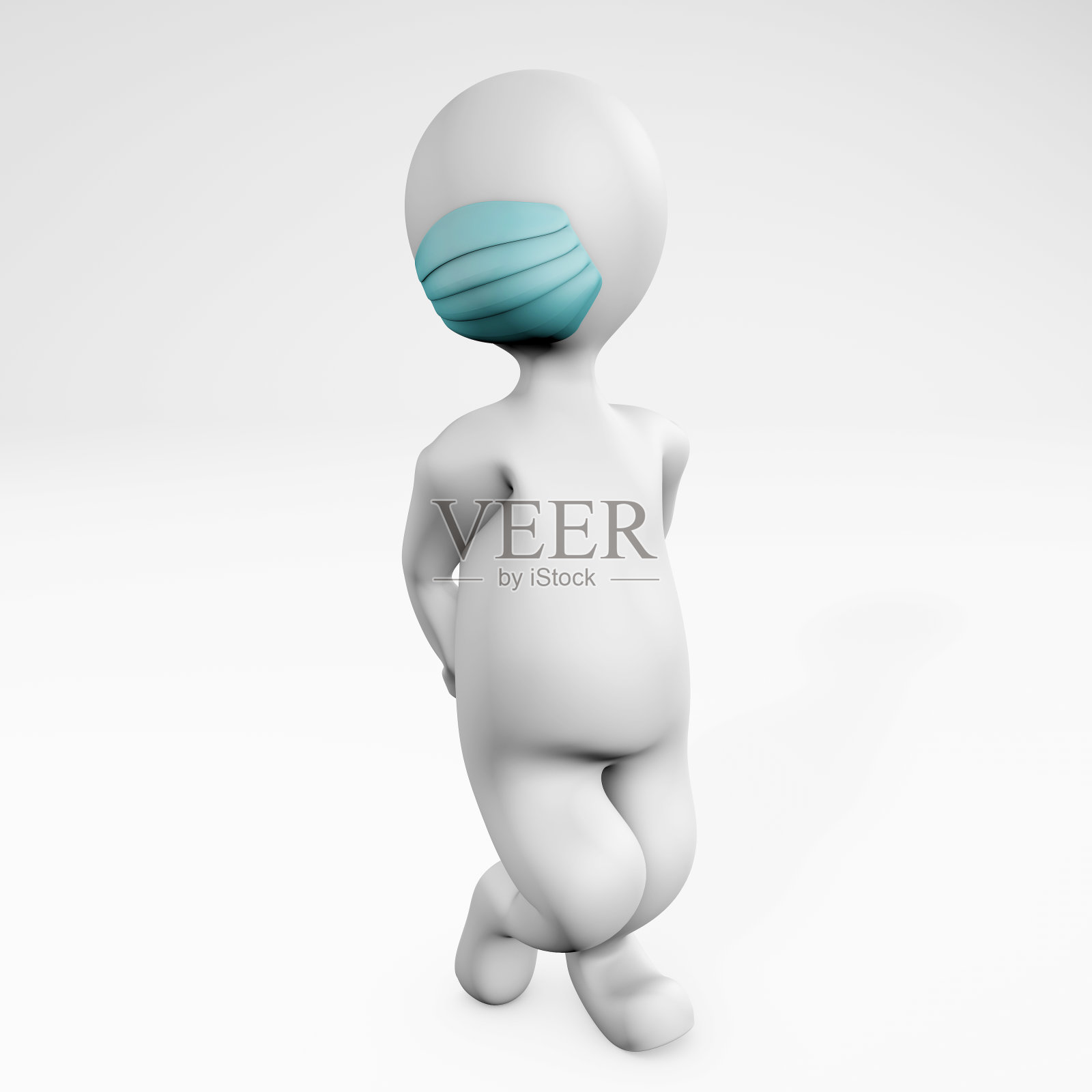 胖快乐的女人与面具3d渲染照片摄影图片