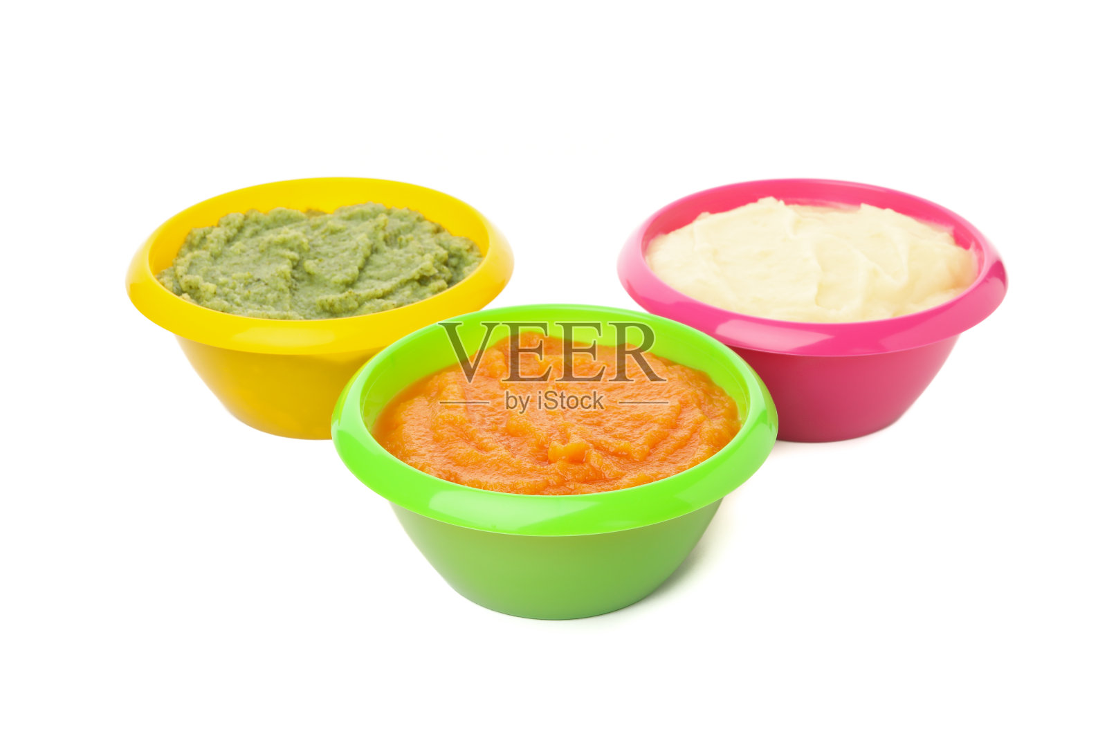 碗与健康的婴儿食品隔离在白色的背景照片摄影图片