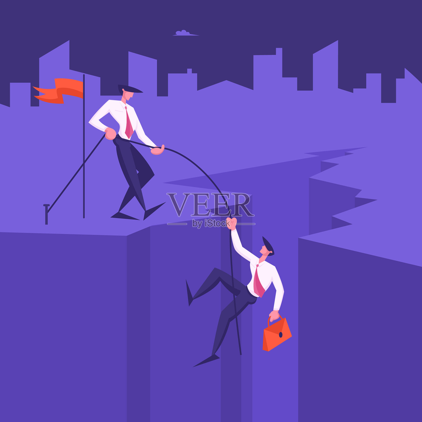 商人从裂缝爬上山顶插画图片素材