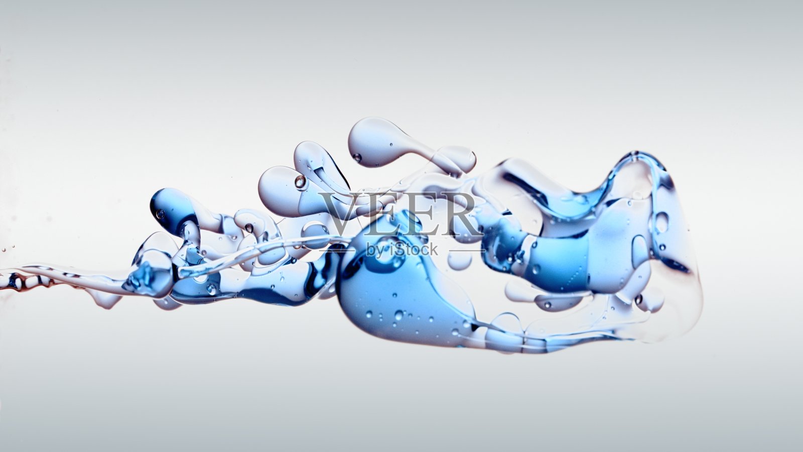 透明化妆品蓝色的油泡泡和形状在白色的背景照片摄影图片