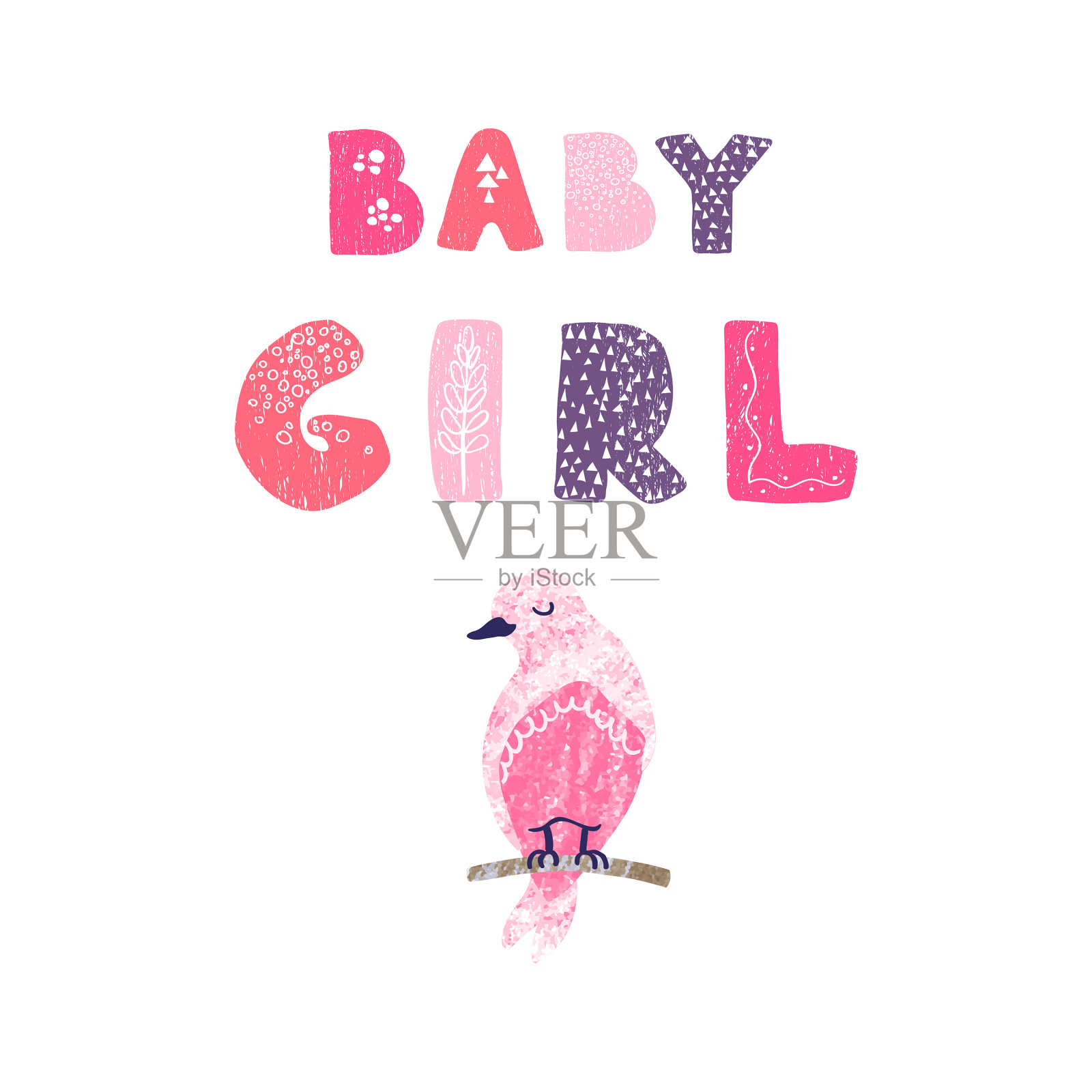 鸟和手绘字母- baggirl插画图片素材