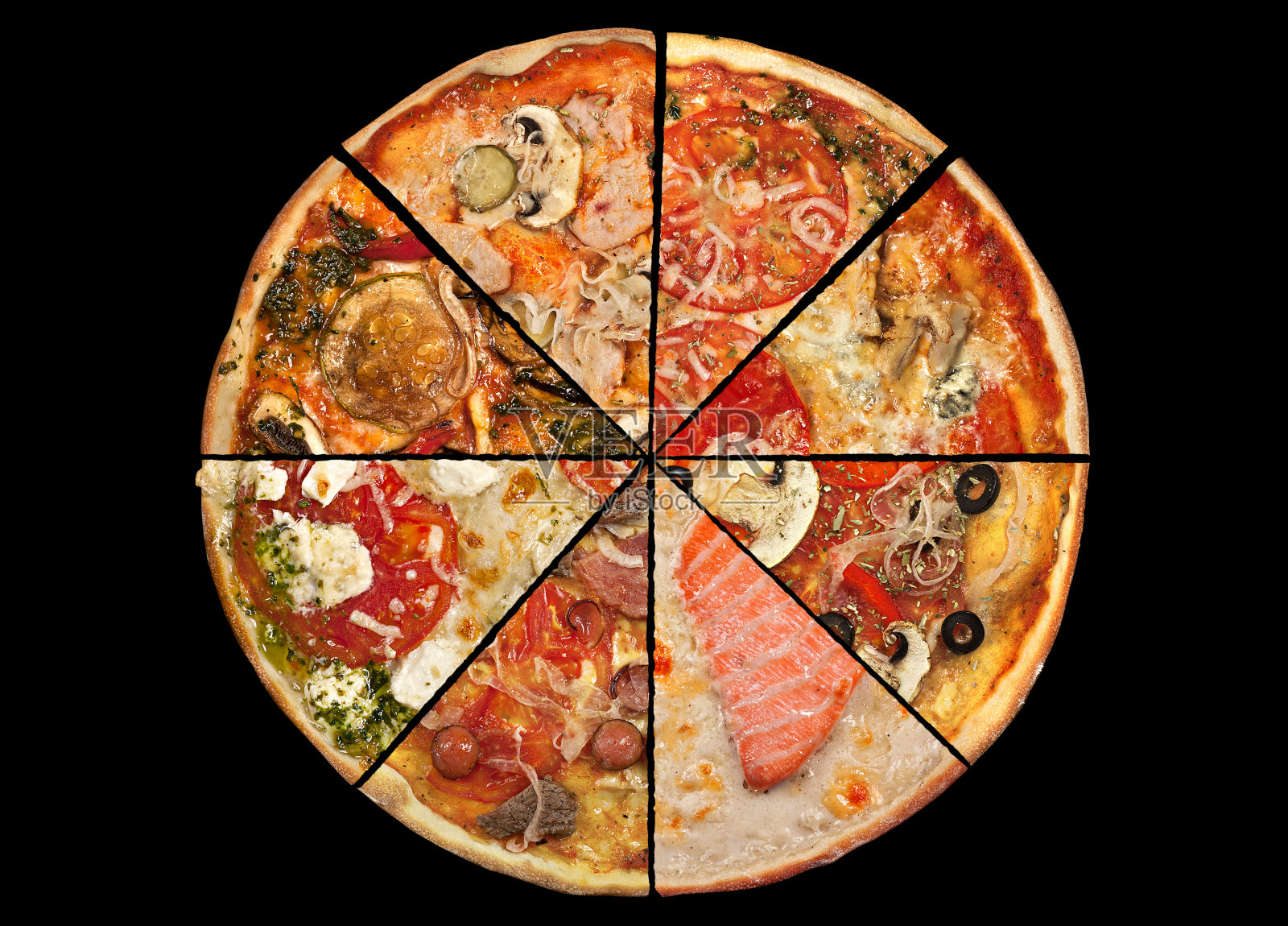 收集黑色披萨片照片摄影图片