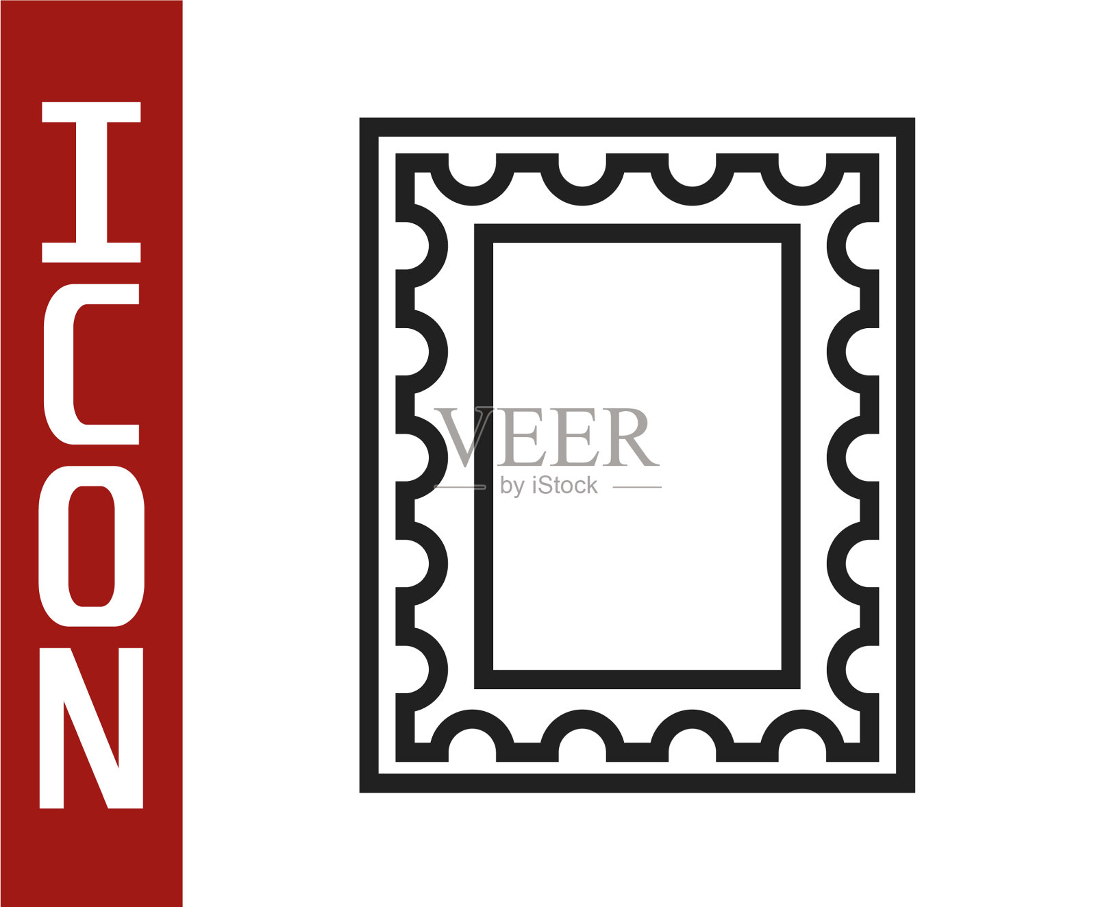 黑线邮政邮票图标孤立在白色插画图片素材