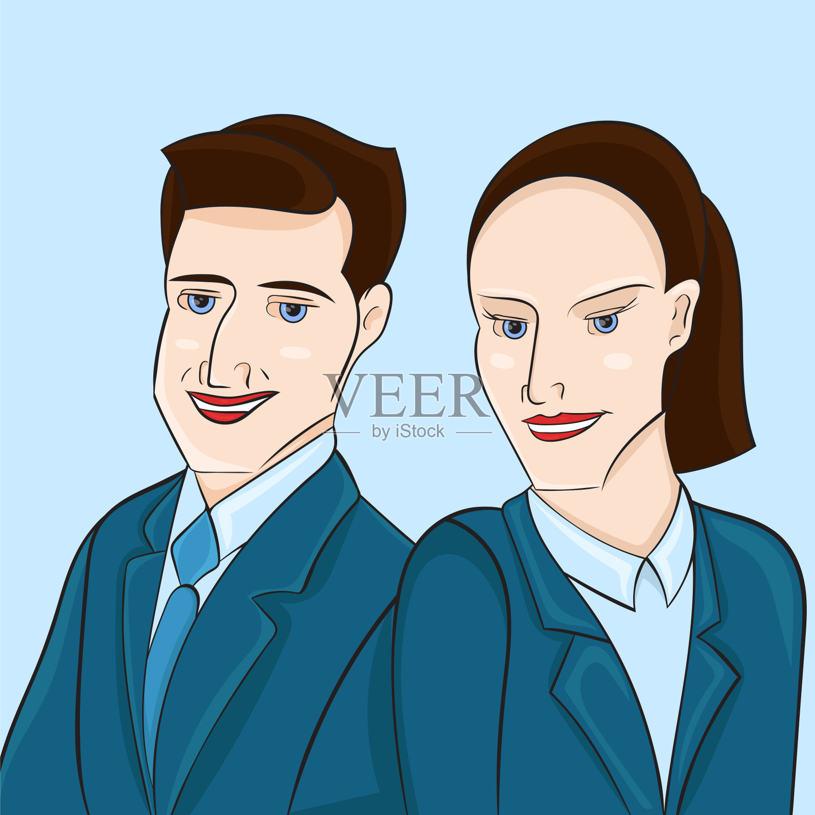 一对微笑的女商人和男商人。矢量插图。插画图片素材