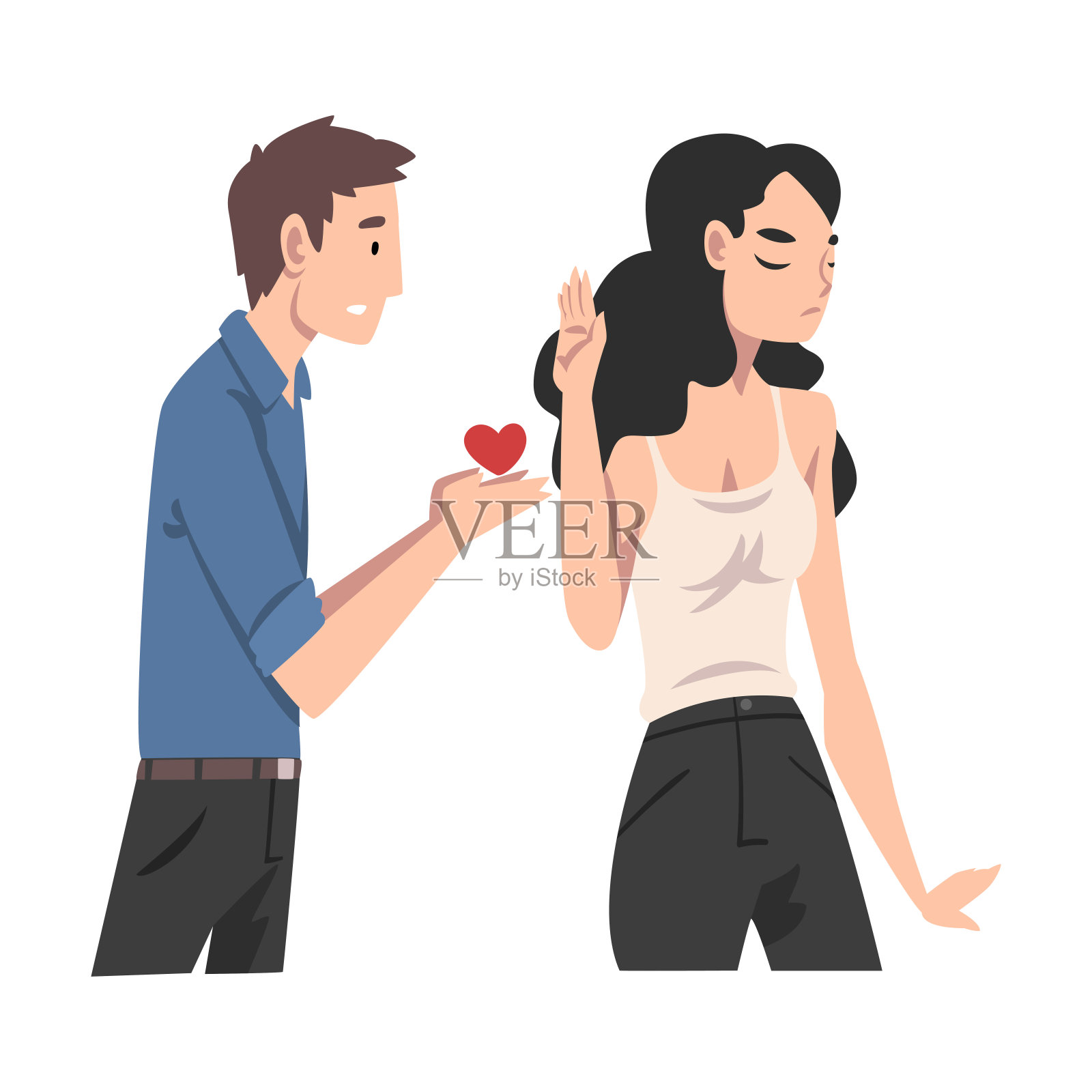 一个男人把他的心给了一个女孩。不可分割的爱。矢量图插画图片素材