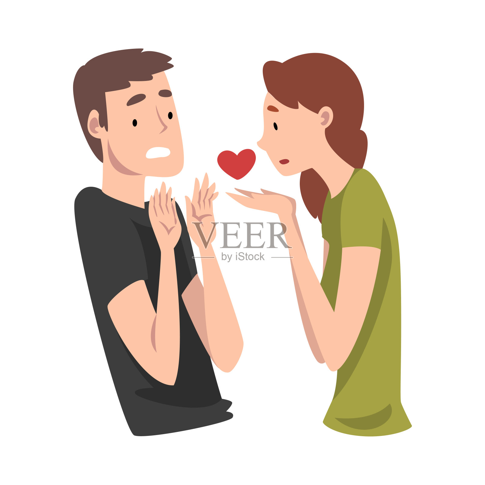 年轻人拒绝女孩的爱。不可分割的爱。矢量图插画图片素材