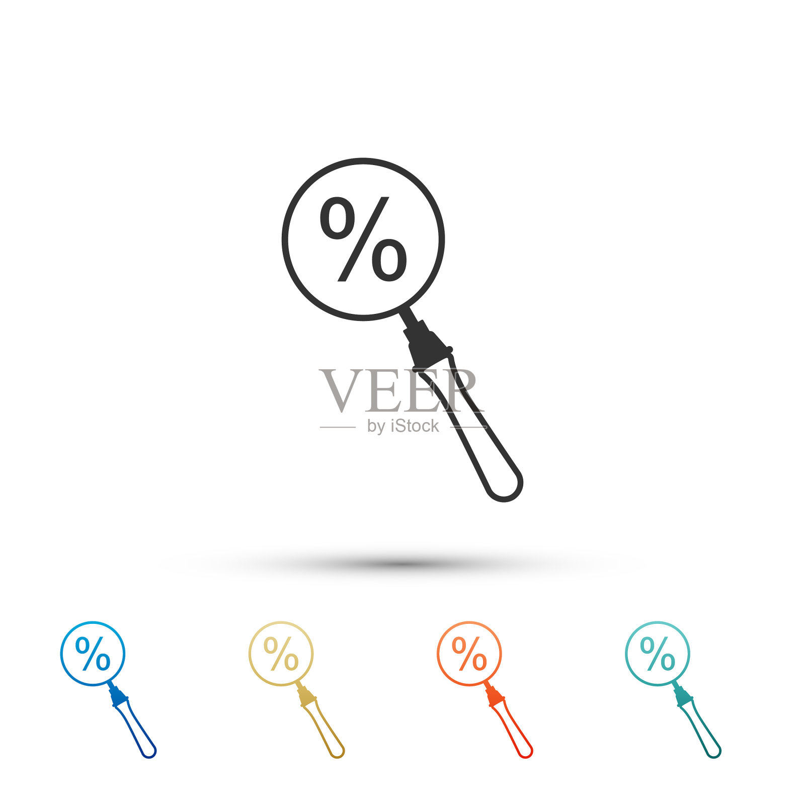 黑色放大镜与百分之折扣图标插画图片素材