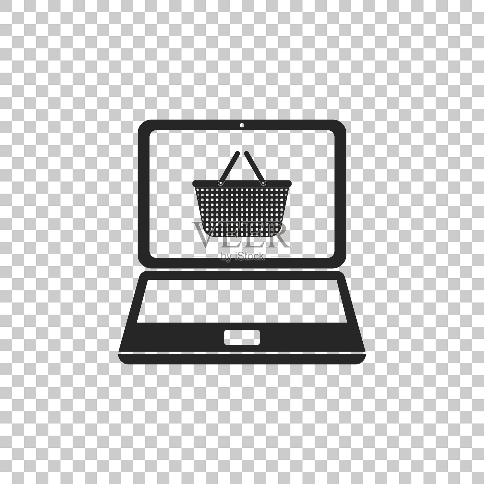 屏幕上的黑色购物篮笔记本图标插画图片素材