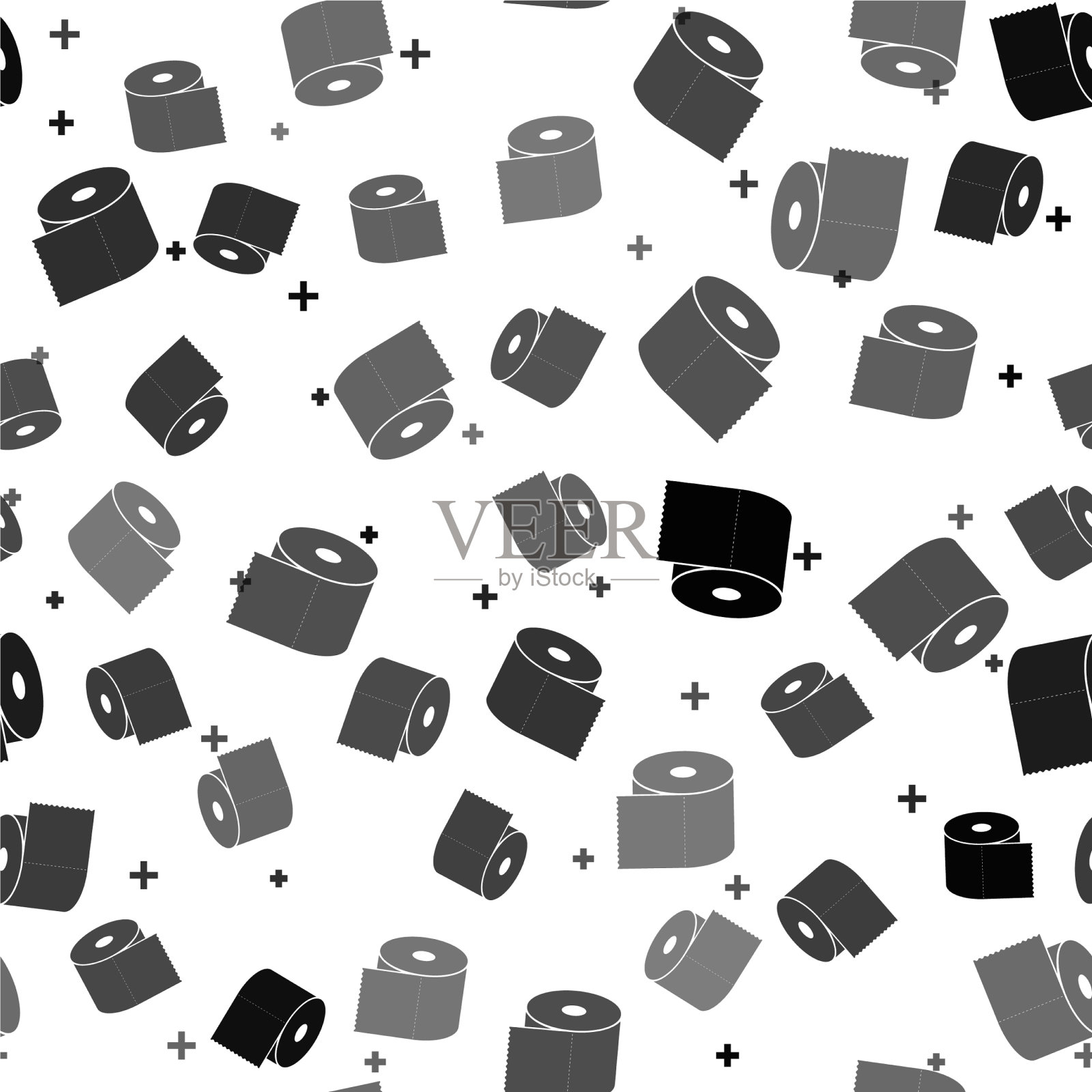 黑色卫生纸卷标隔离无缝插画图片素材